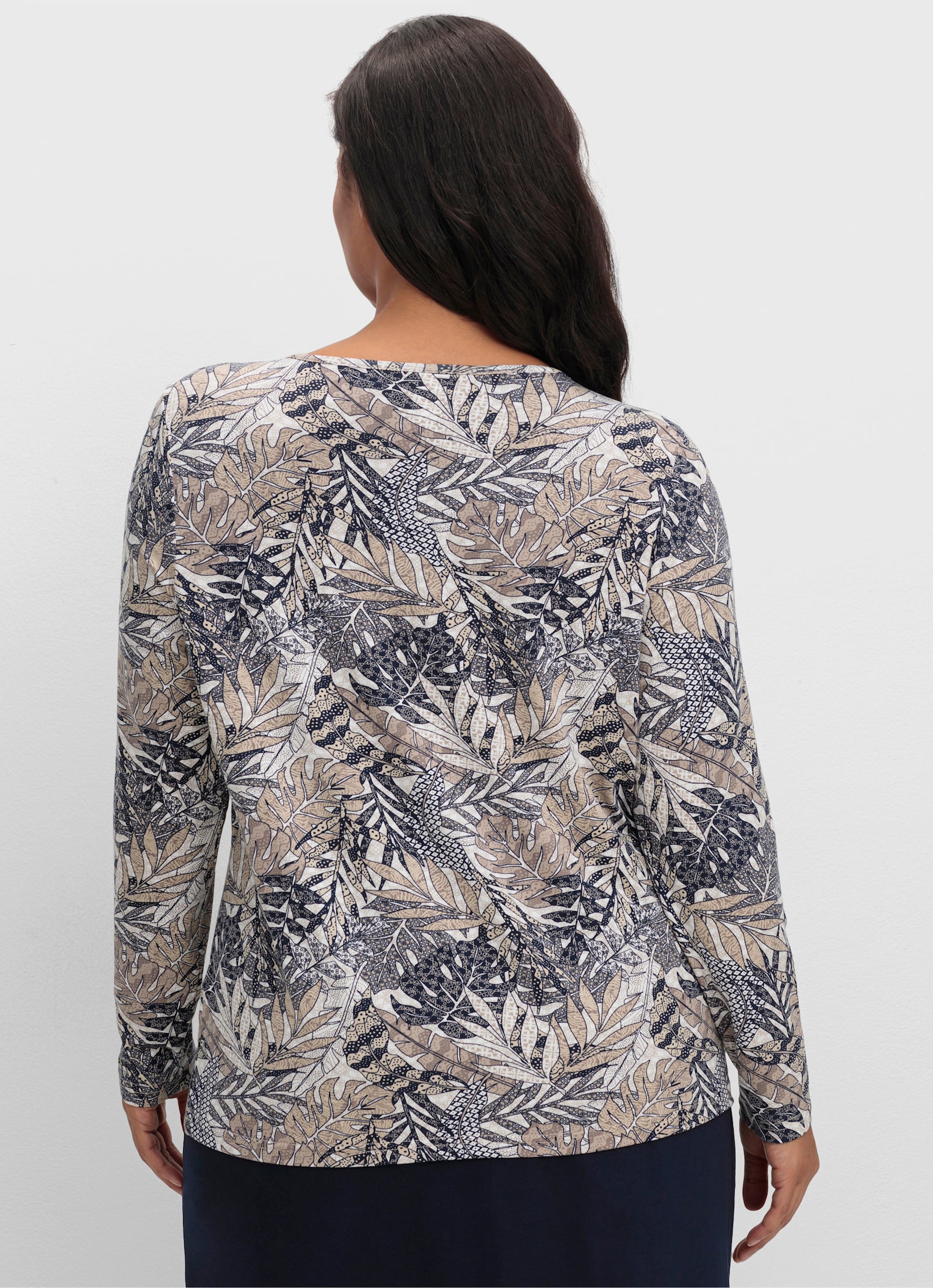 Print-Shirt mit Faltenpartie vorne - marine-sand-bedruckt