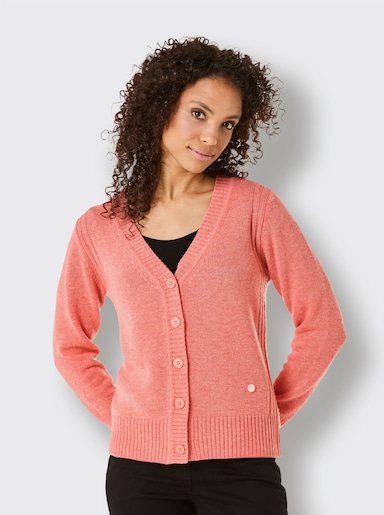 CREATION L PREMIUM Strickjacke mit Logo-Knöpfen - koralle-meliert