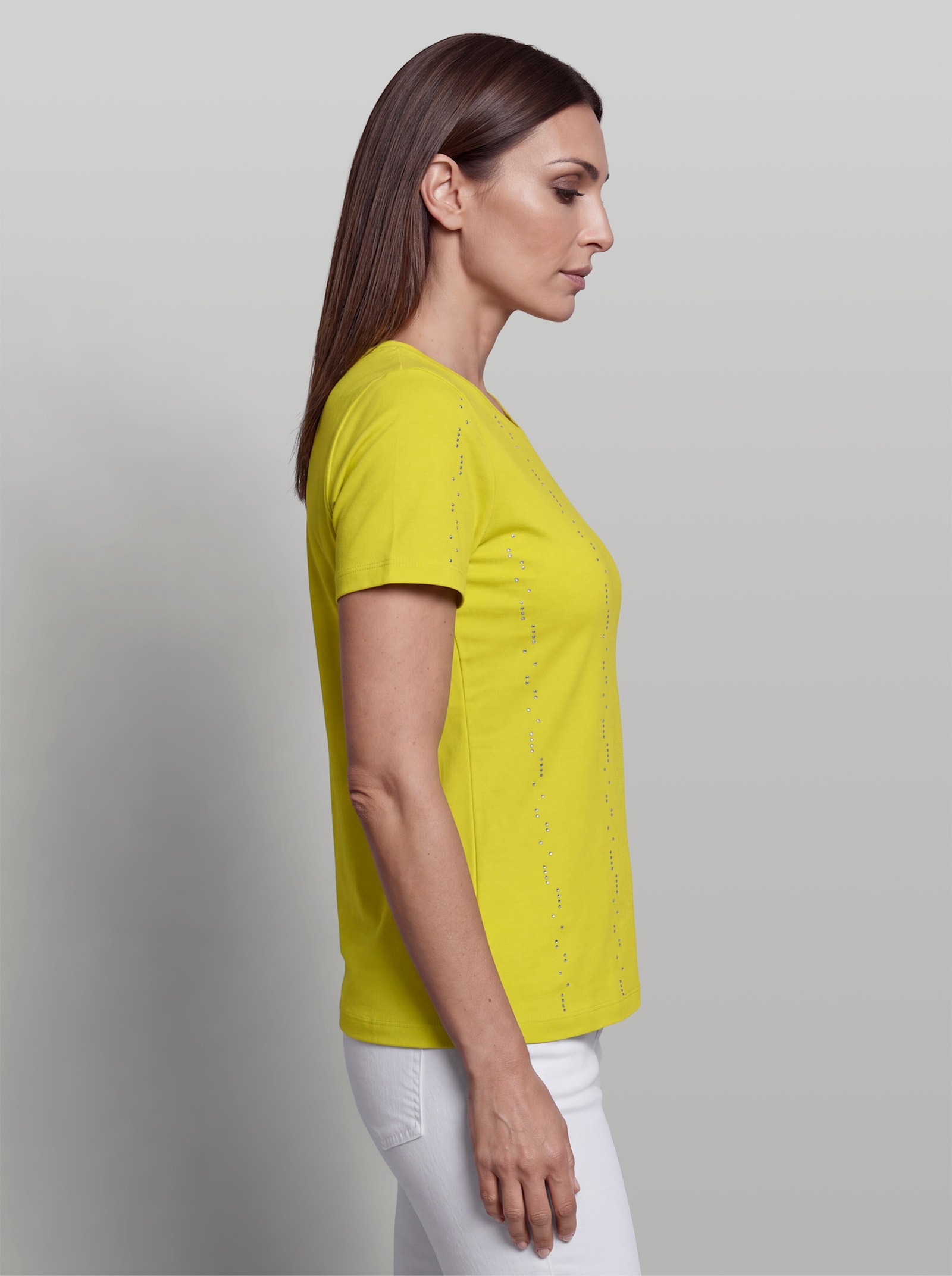 heine Kurzarmshirt mit Glitzersteinchen - limone