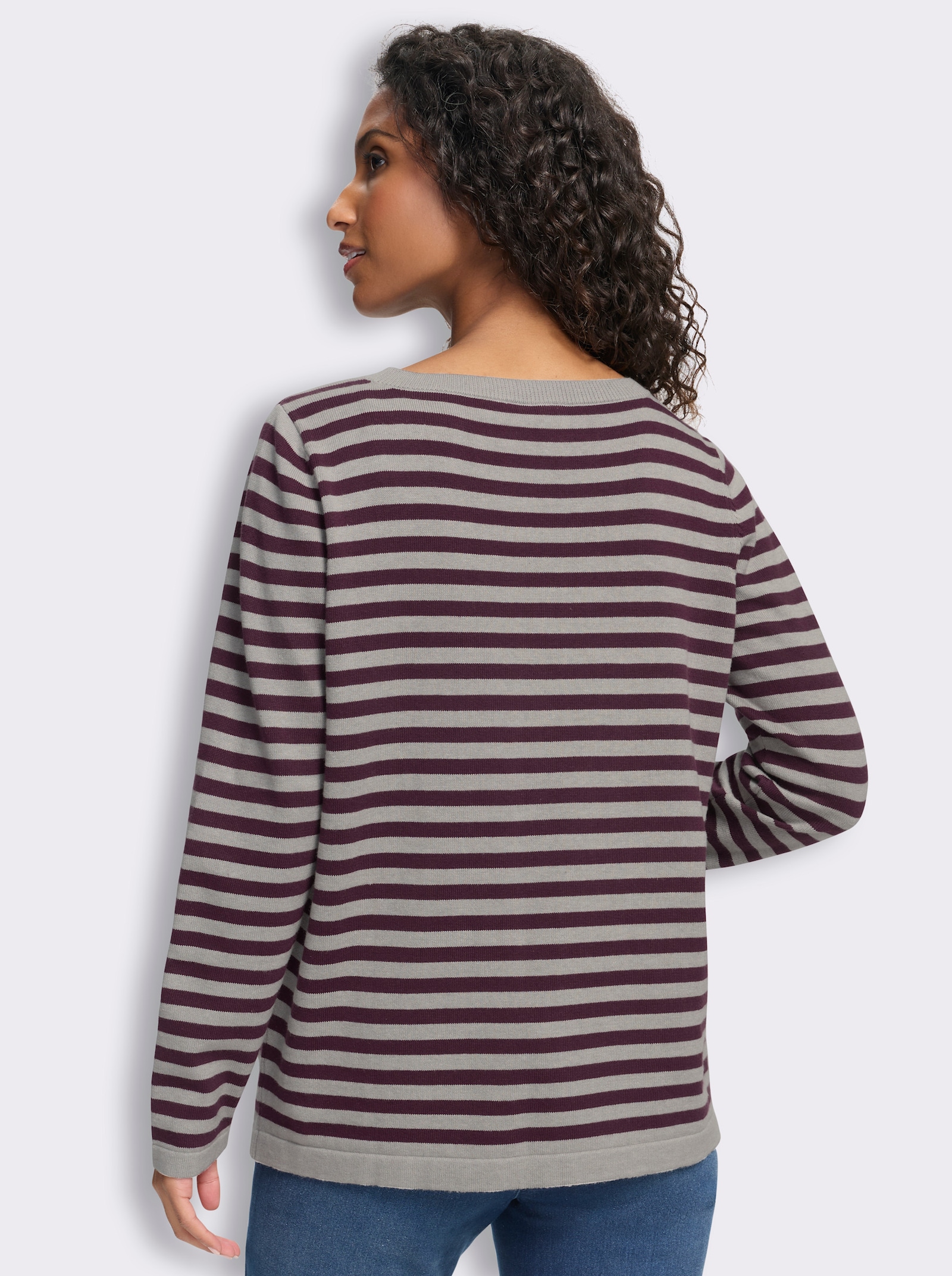 heine Feinstrickpullover mit Ringelstreifen - steingrau-burgund-geringelt