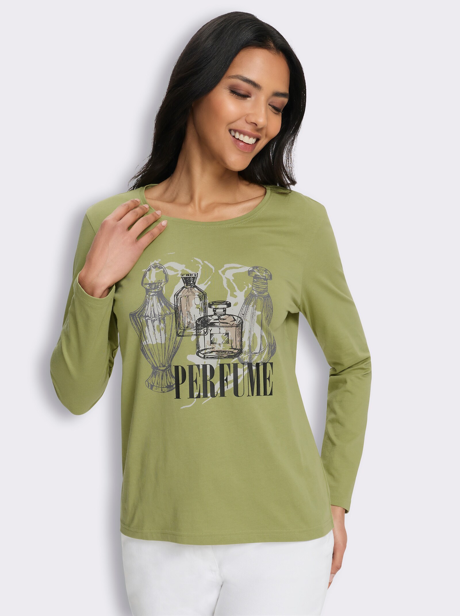 Rundhalsshirt mit Druck-Motiv - schilf-schwarz