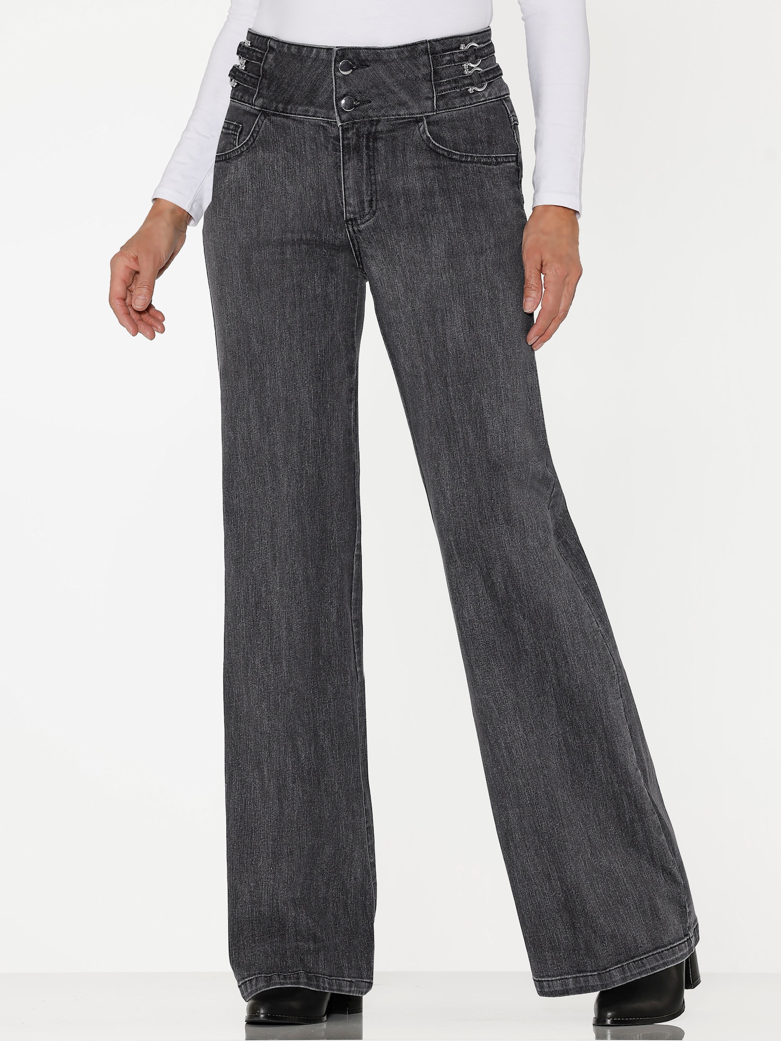 heine Bootcut jeans met brede band - grafiet denim