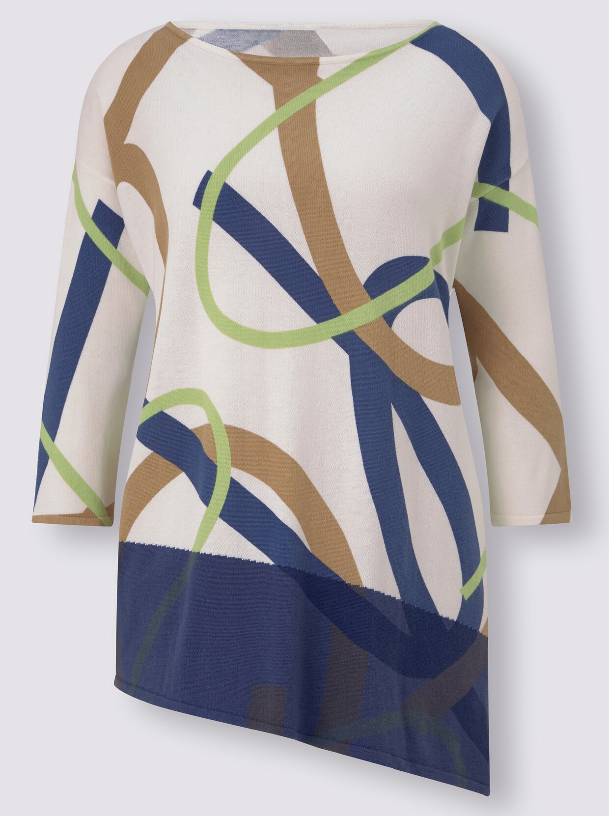 Pullover met 3/4-mouwen - ecru/jeansblauw gedessineerd