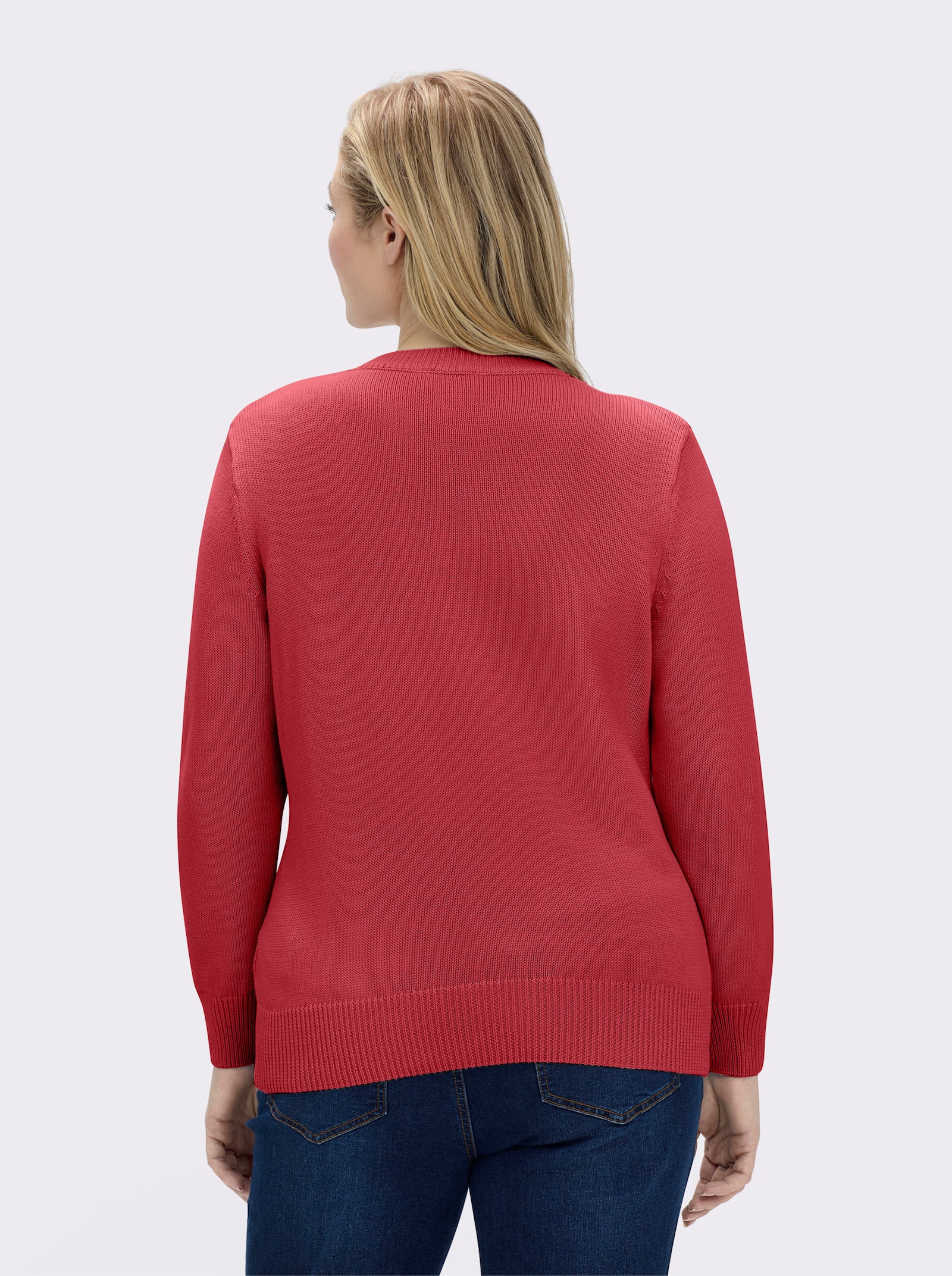 V-Ausschnitt-Pullover mit Baumwolle - korallenrot