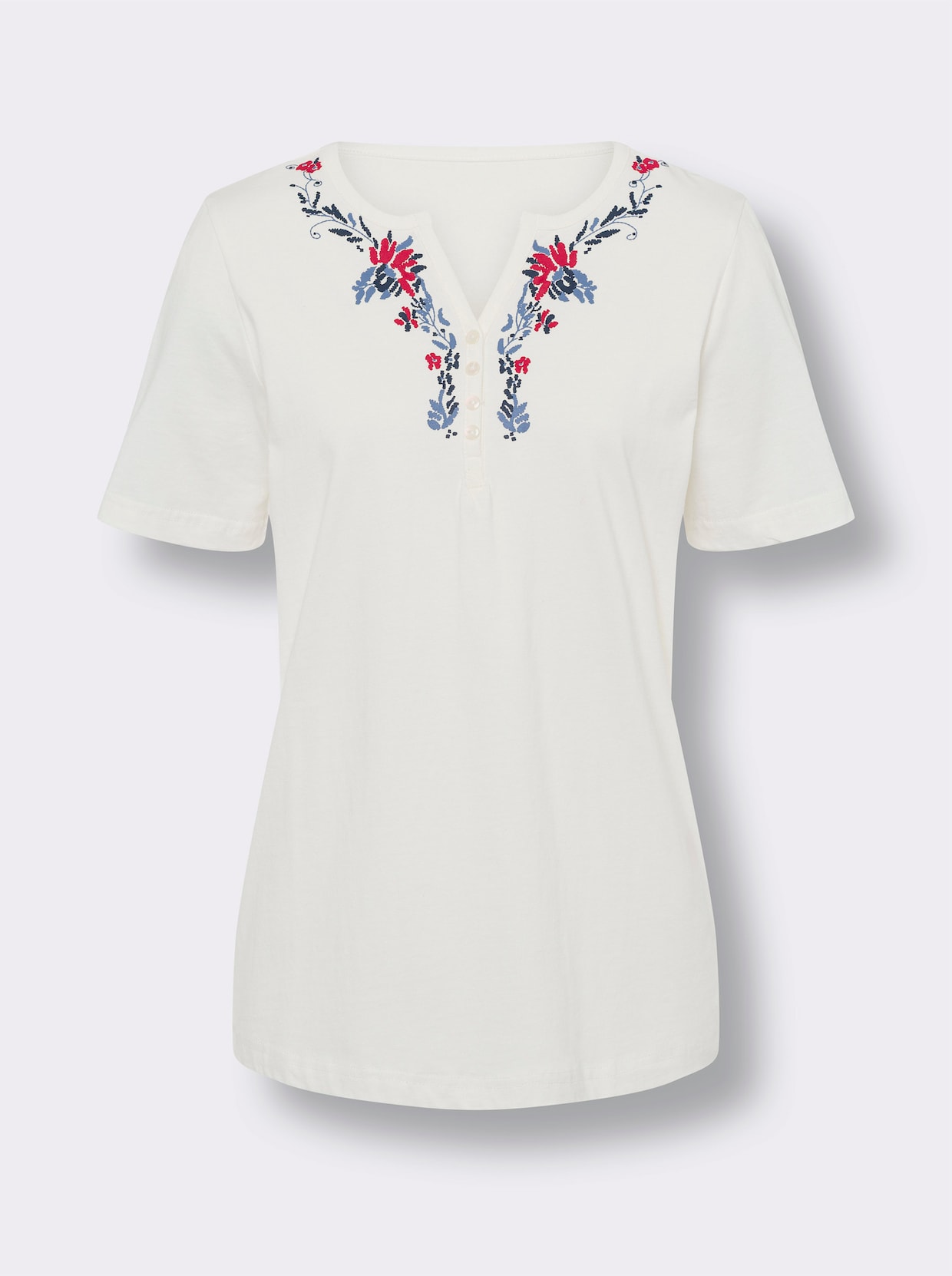 Kurzarmshirt - ecru-rot