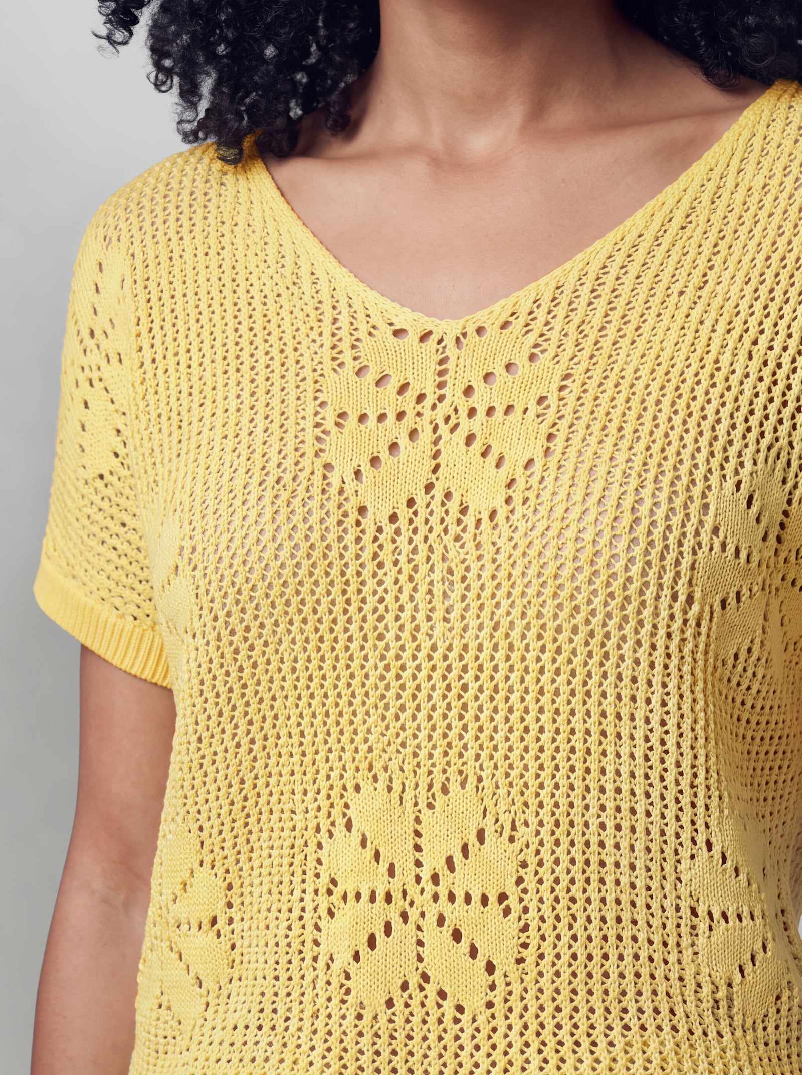 heine Kurzarmpullover mit Ajourmuster - zitrone