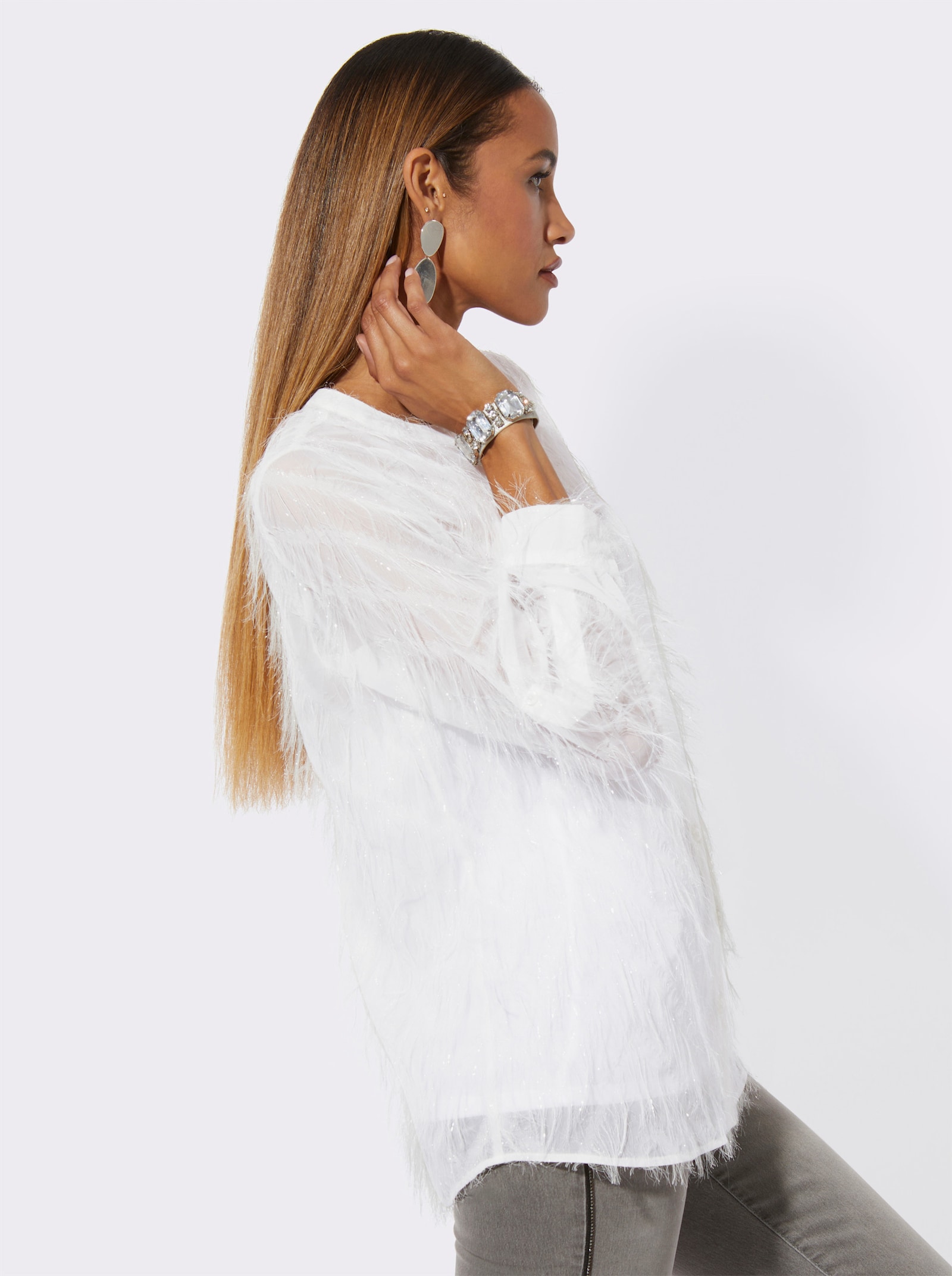 Langarmbluse mit Krempel-Ärmel - ecru