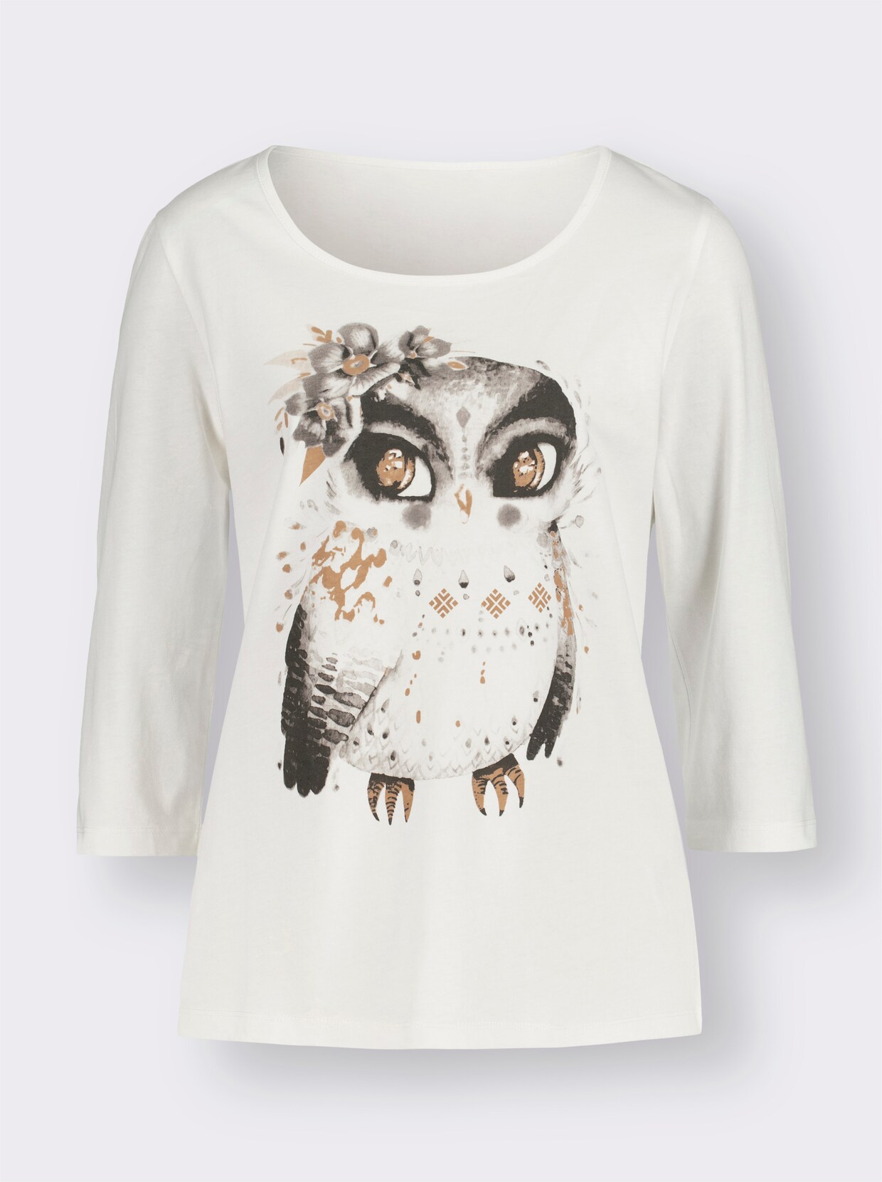 Shirt met ronde hals - ecru/grijs