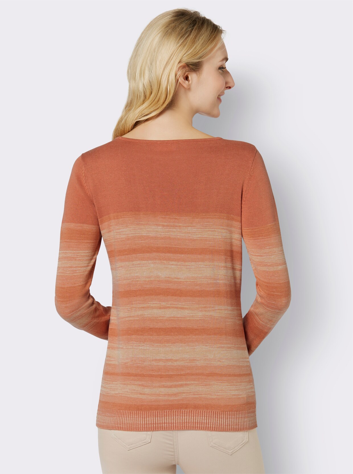 Langarm-Pullover - papaya-apricot-geringelt