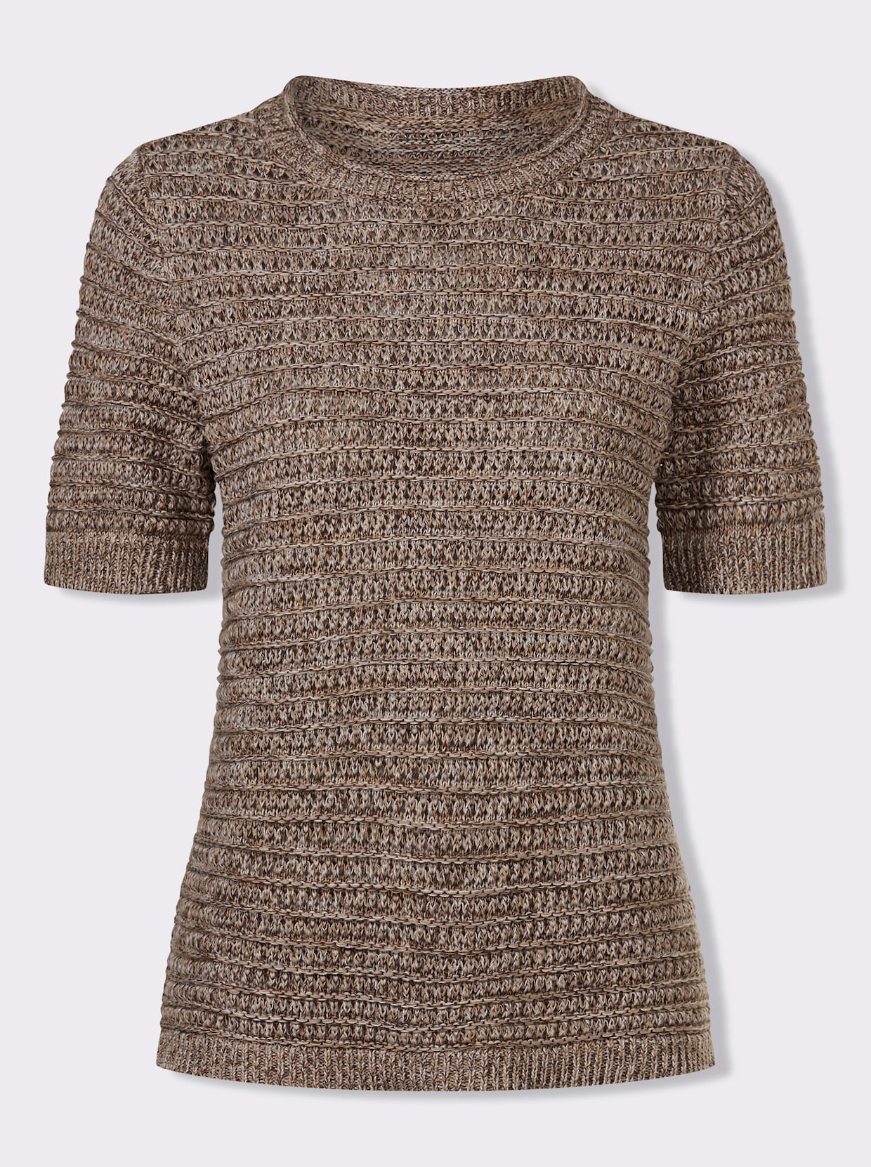 Baumwollpullover aus Melange-Garn - taupe-schoko-gemustert