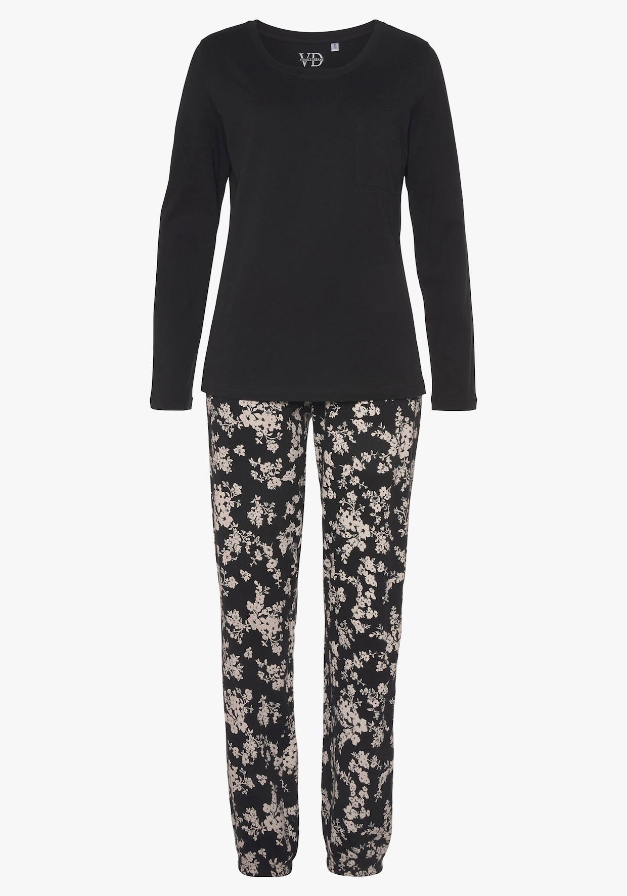 Vivance Dreams Pyjama - zwart/wit gebloemd