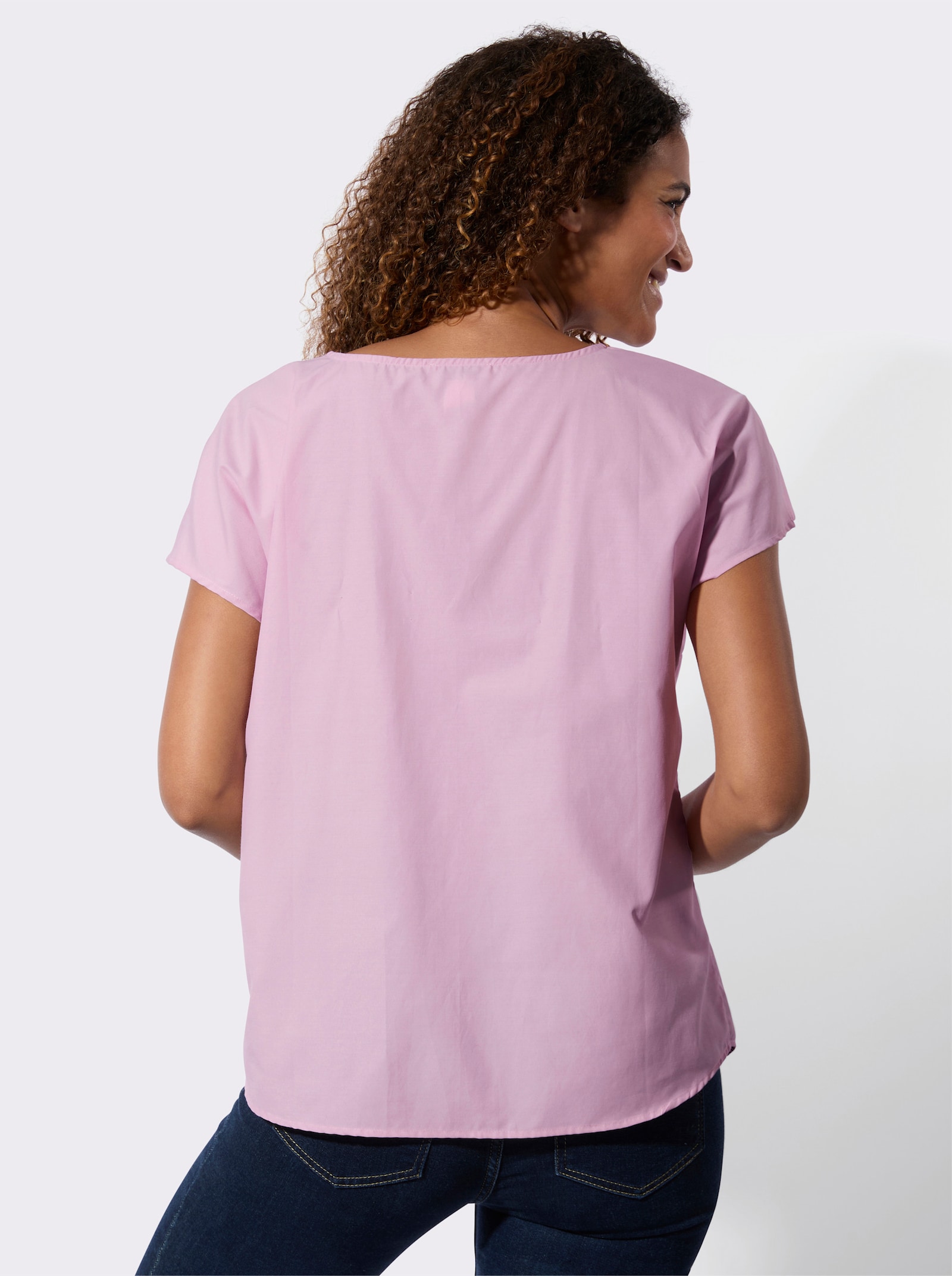 Baumwollbluse mit überschnittenen Schultern - rosé