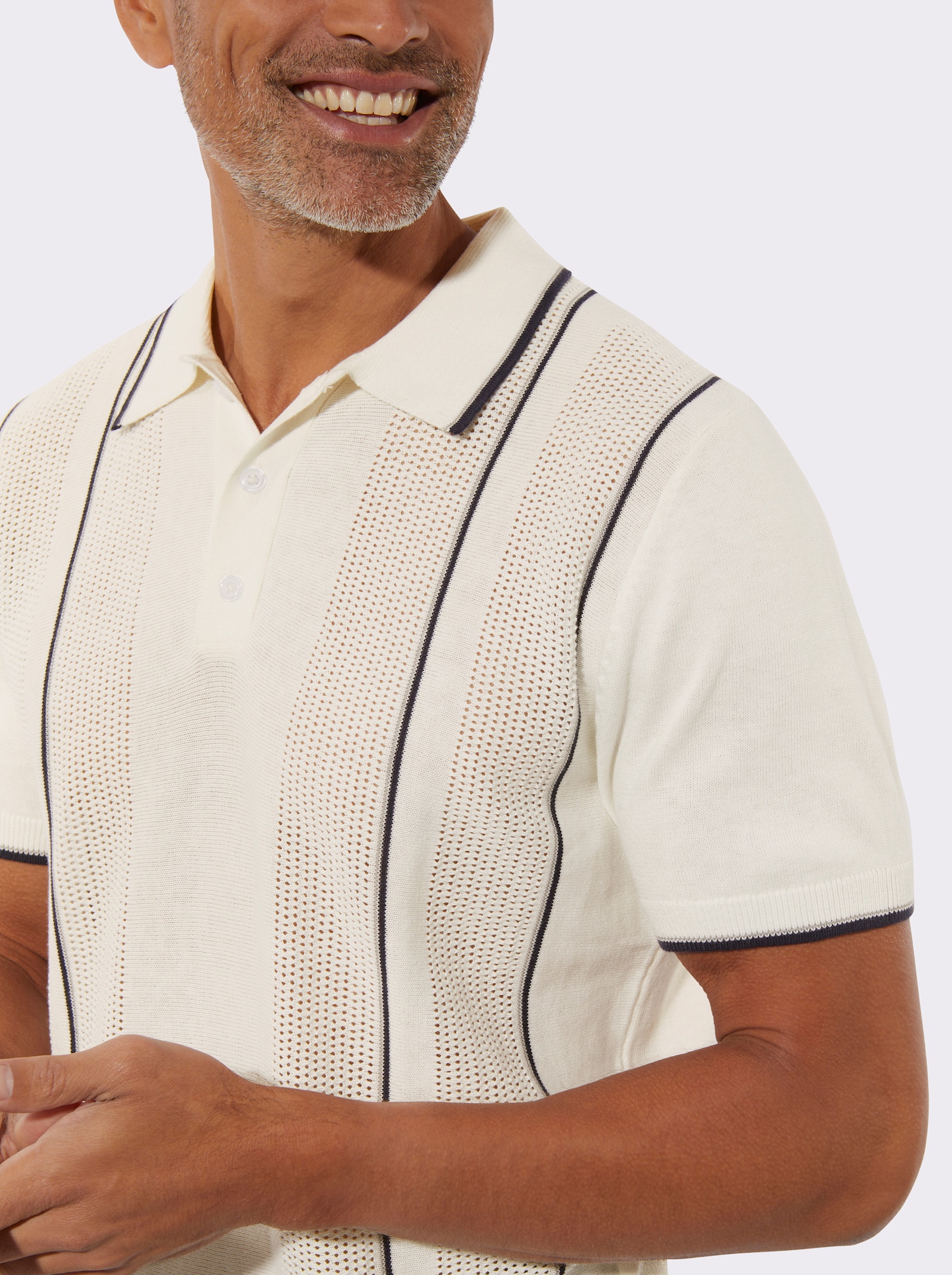 Svetr s límečkem s pleteným vzorem na předním dílu - ecru-námořnická modrá