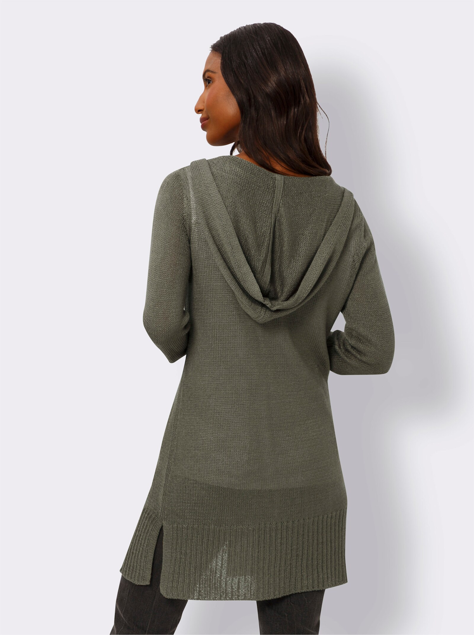 heine Kapuzenstrickjacke mit Glanzgarnen - khaki