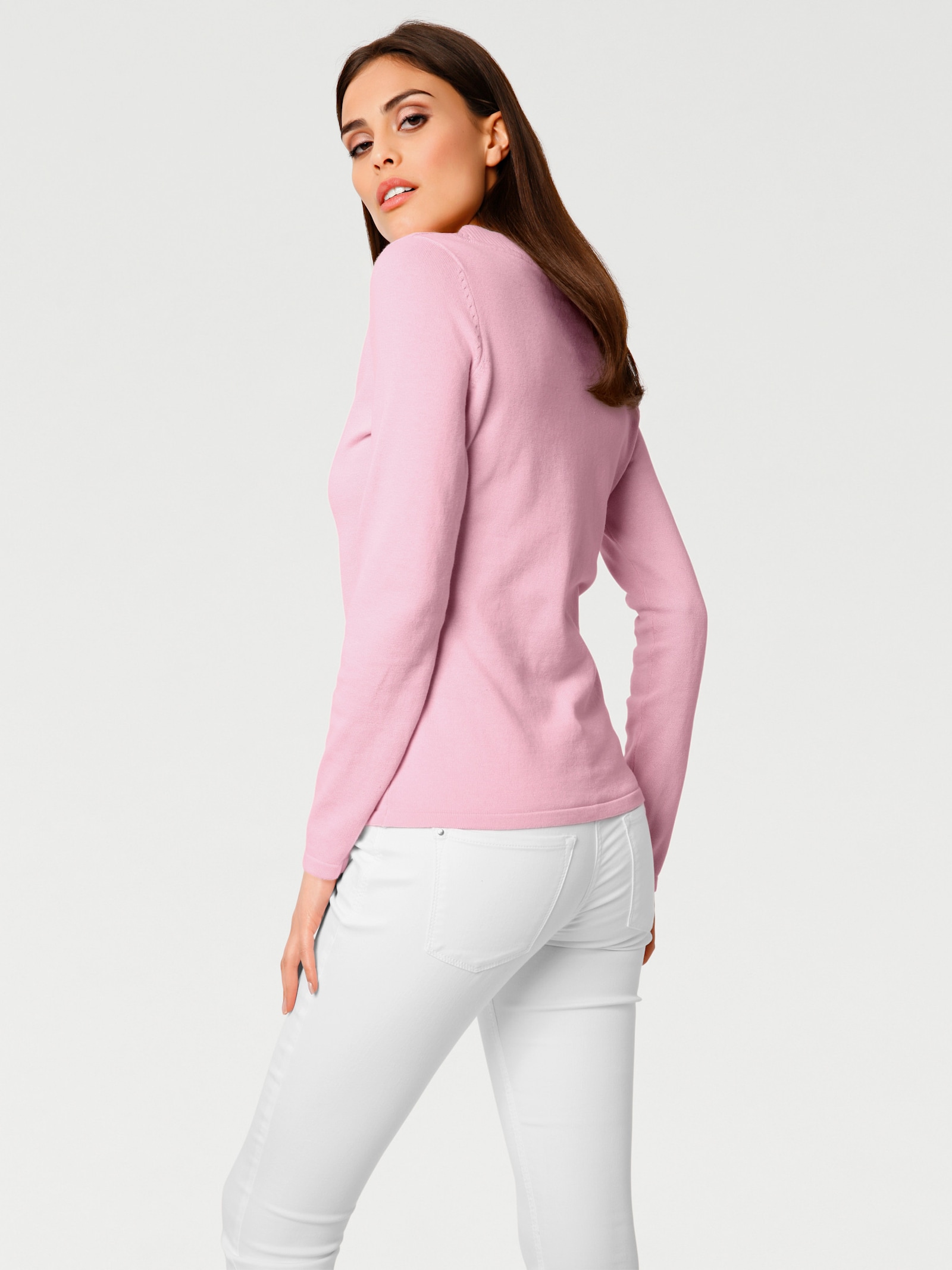 heine V-Ausschnitt-Pullover aus reiner Baumwolle - rosé
