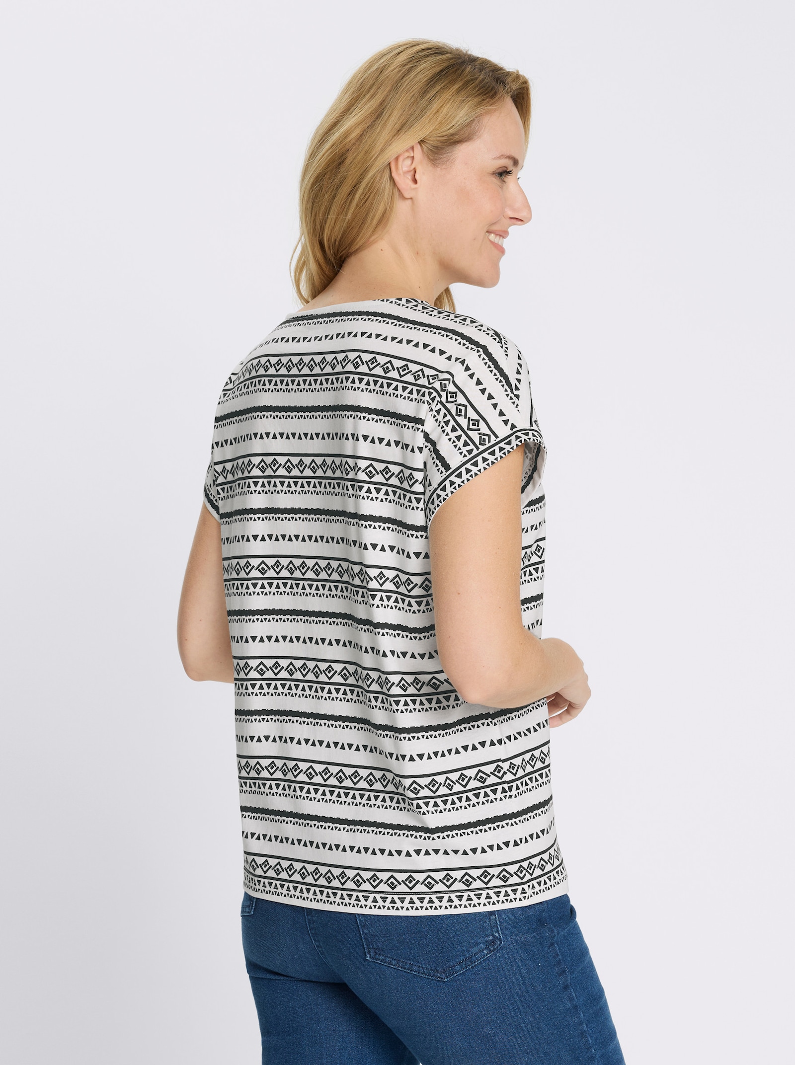 Tričko s krátkým rukávem a zakrytými rameny - ecru-černá-potisk