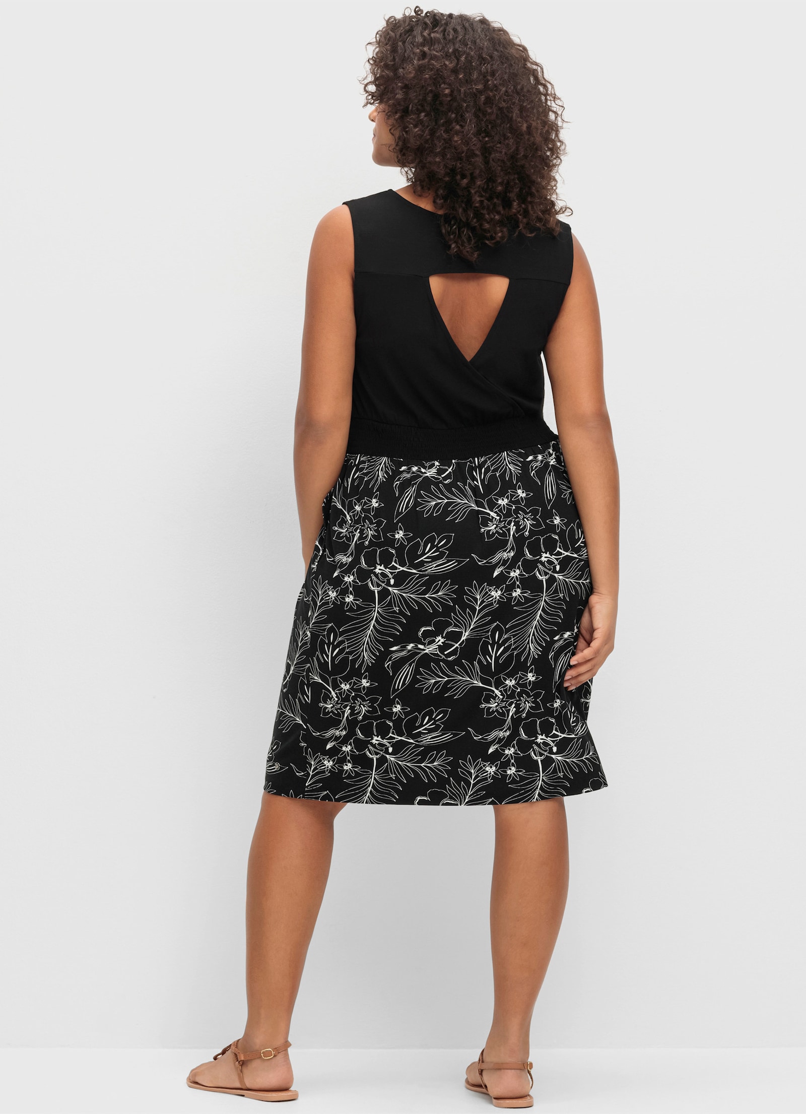 sheego Jerseykleid mit bedrucktem Rock - schwarz-gemustert