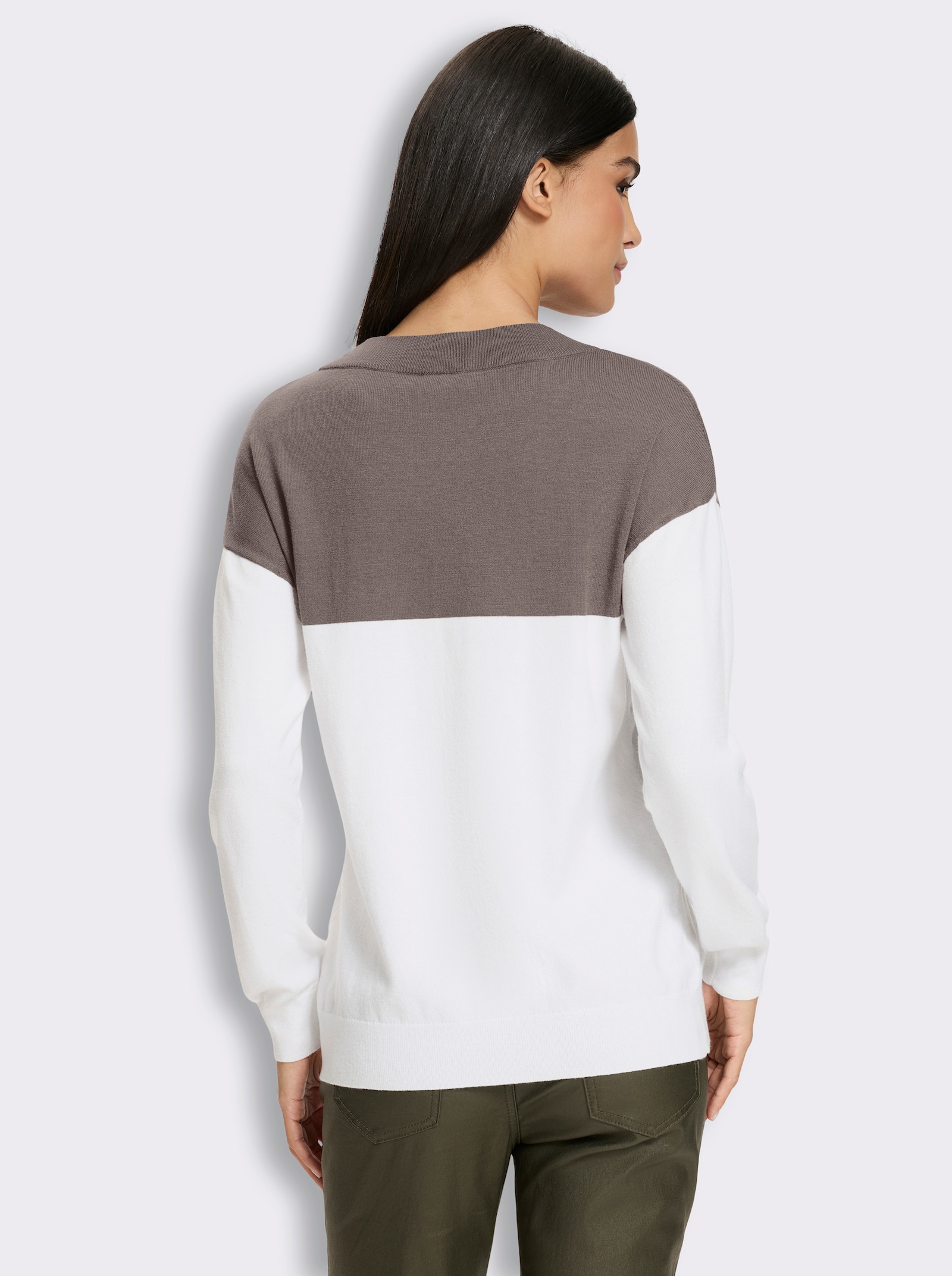 heine Langarm-Pullover im Colour blocking - taupe-ecru-gemustert