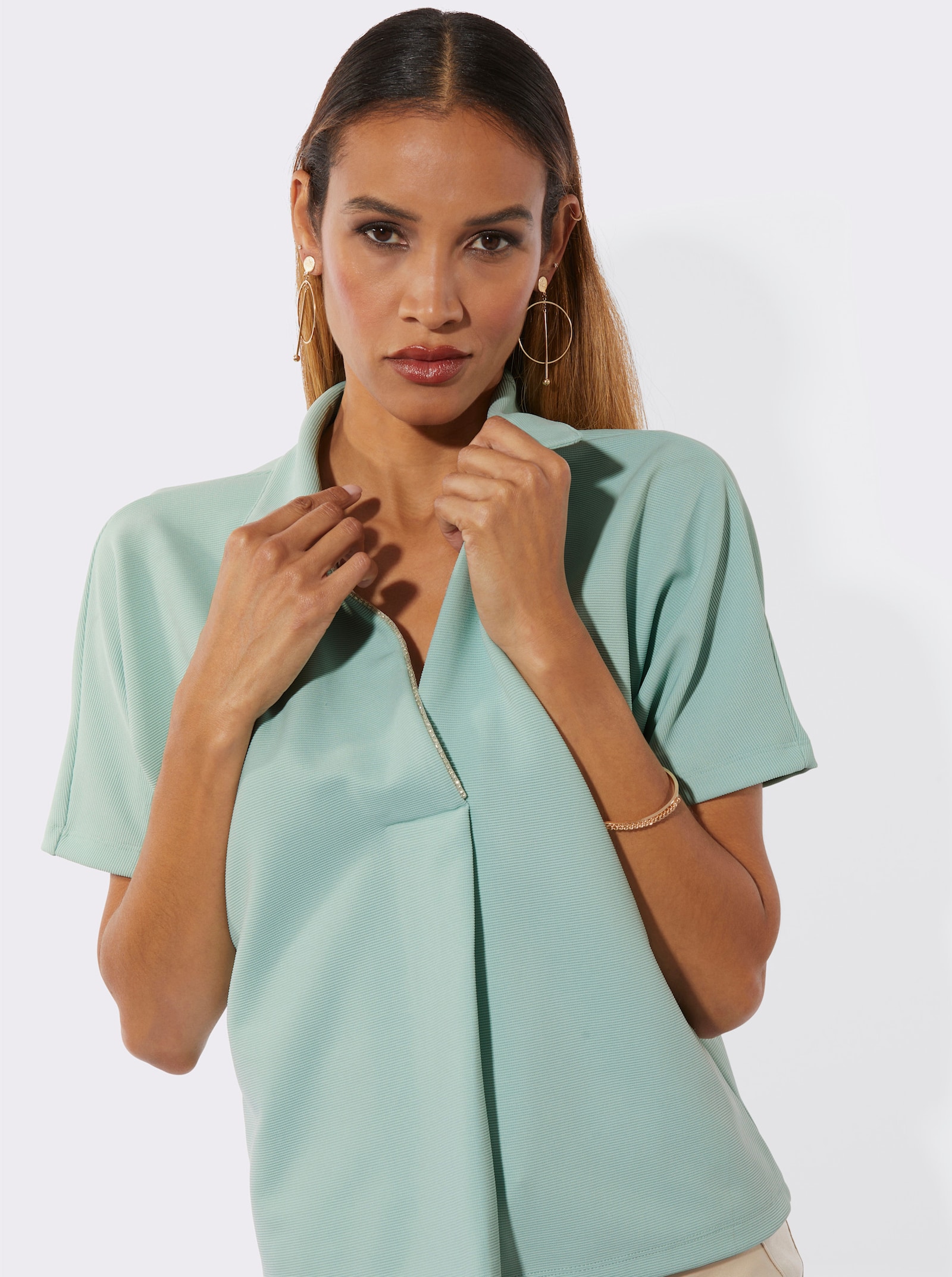 Poloshirt mit Fledermaus-Ärmeln - kalkmint