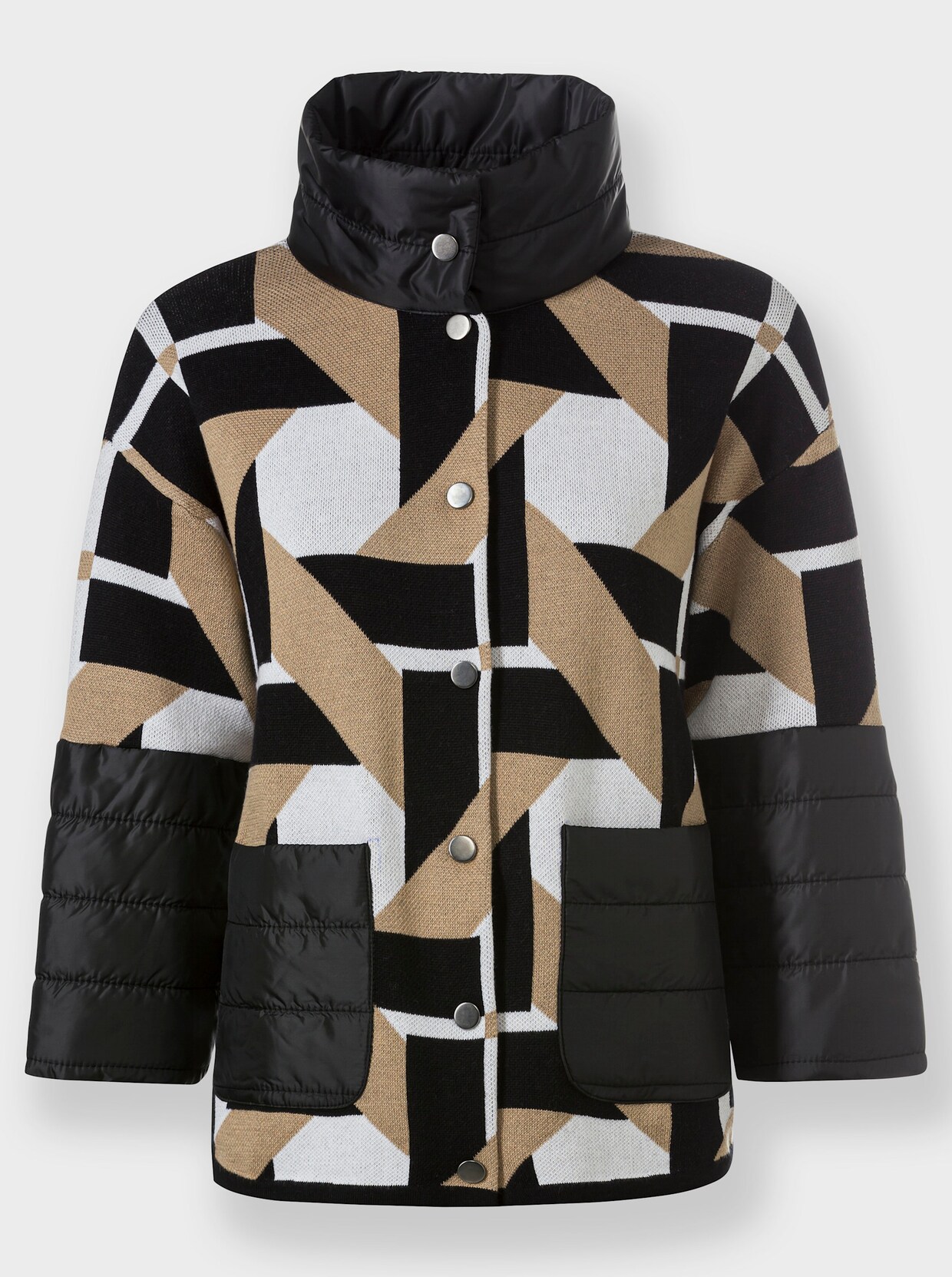 heine Jacquardvest - zwart/camel gedessineerd