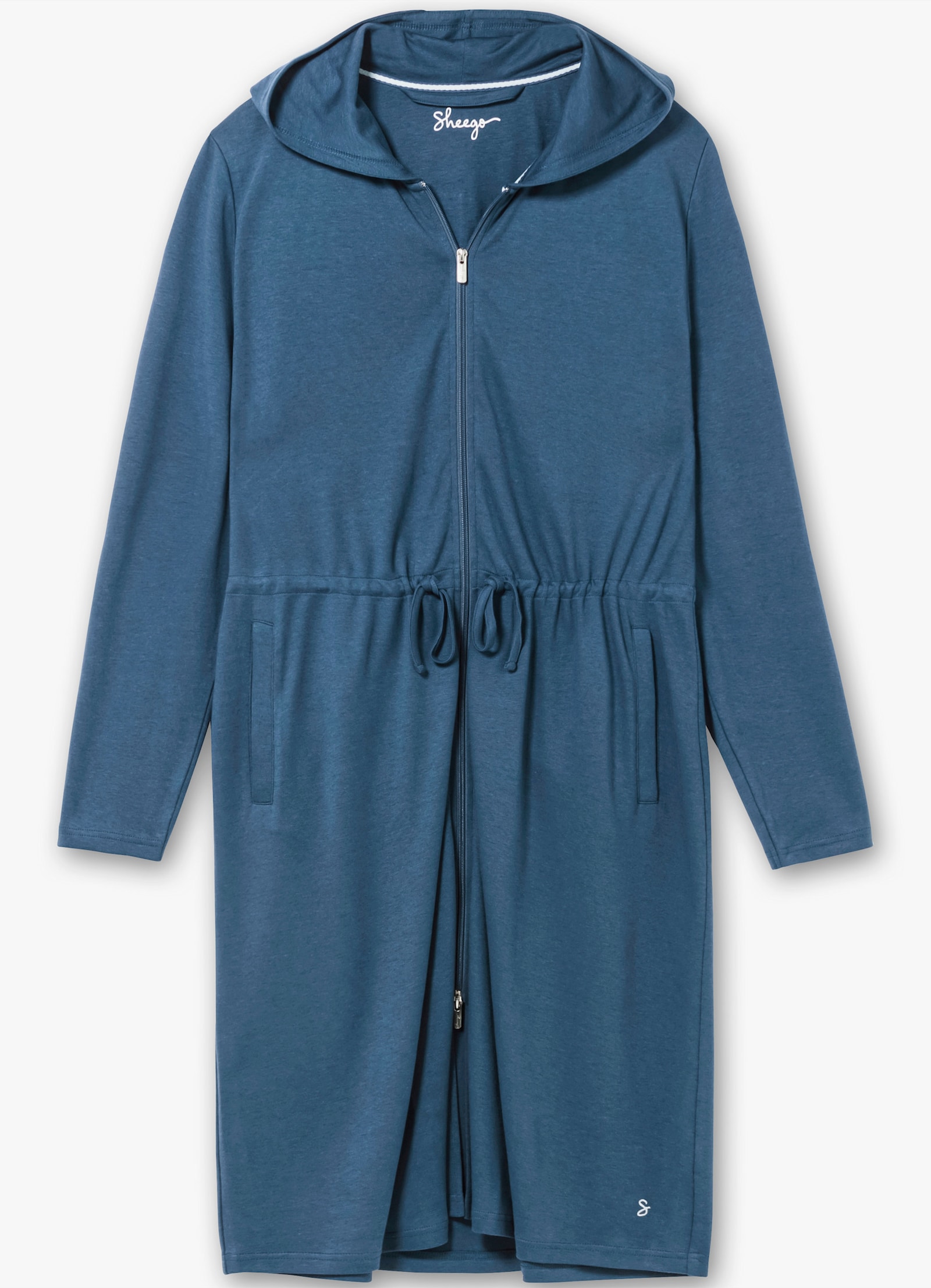 sheego Badjas met ritssluiting en capuchon - rookblauw