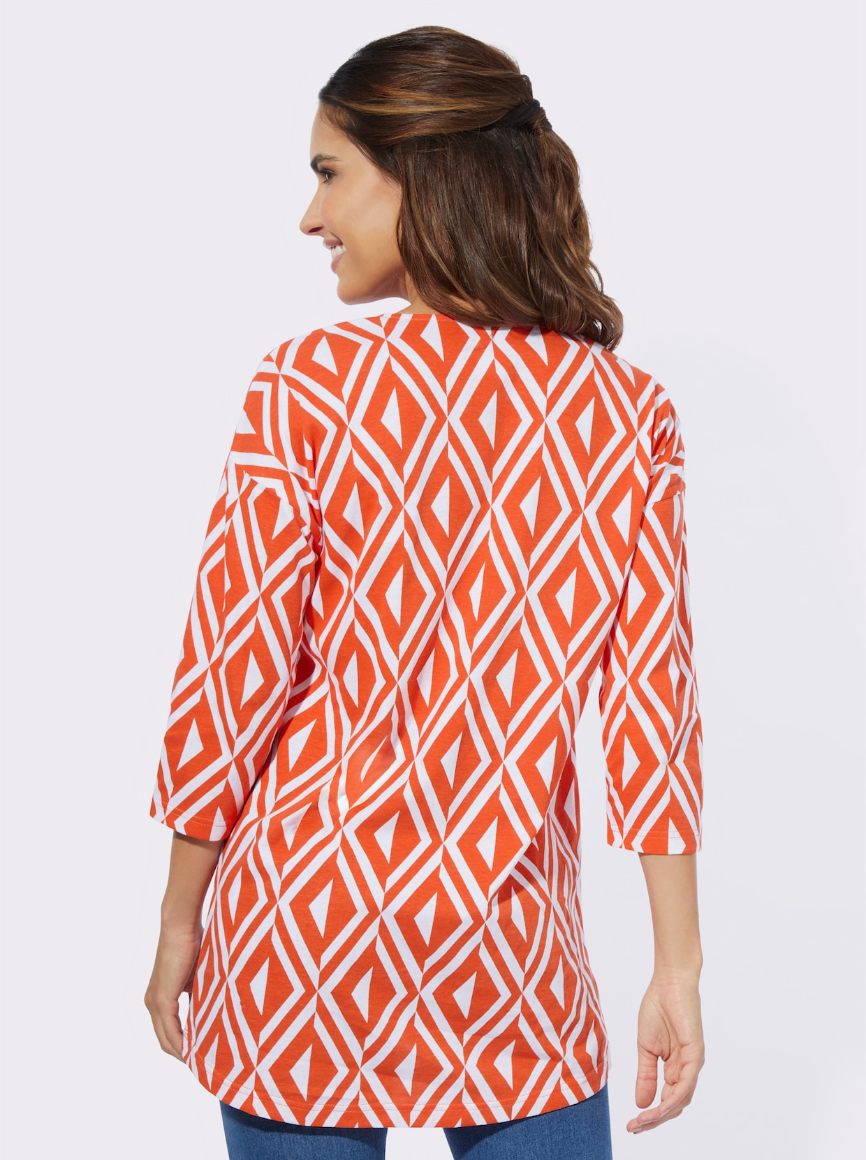 Longshirt - orange-ecru-bedruckt