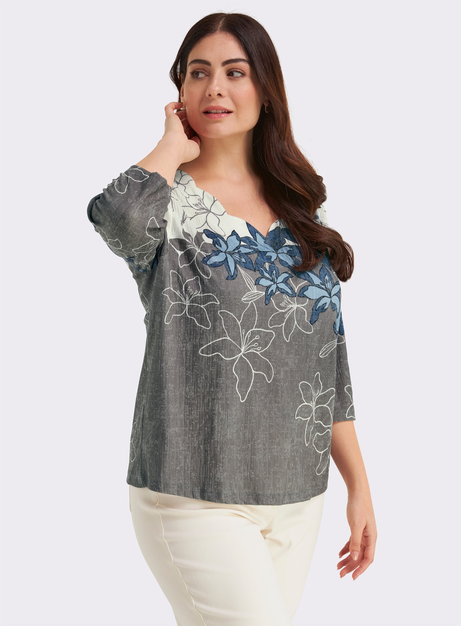  Print-Shirt mit gebogten Kanten - royalblau-schwarz-bedruckt