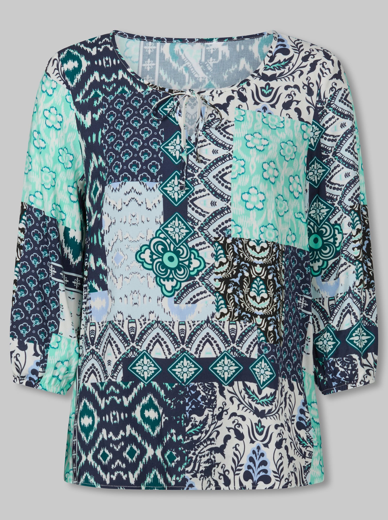 heine Druckbluse mit Patch-Dessin - marine-hellblau-bedruckt