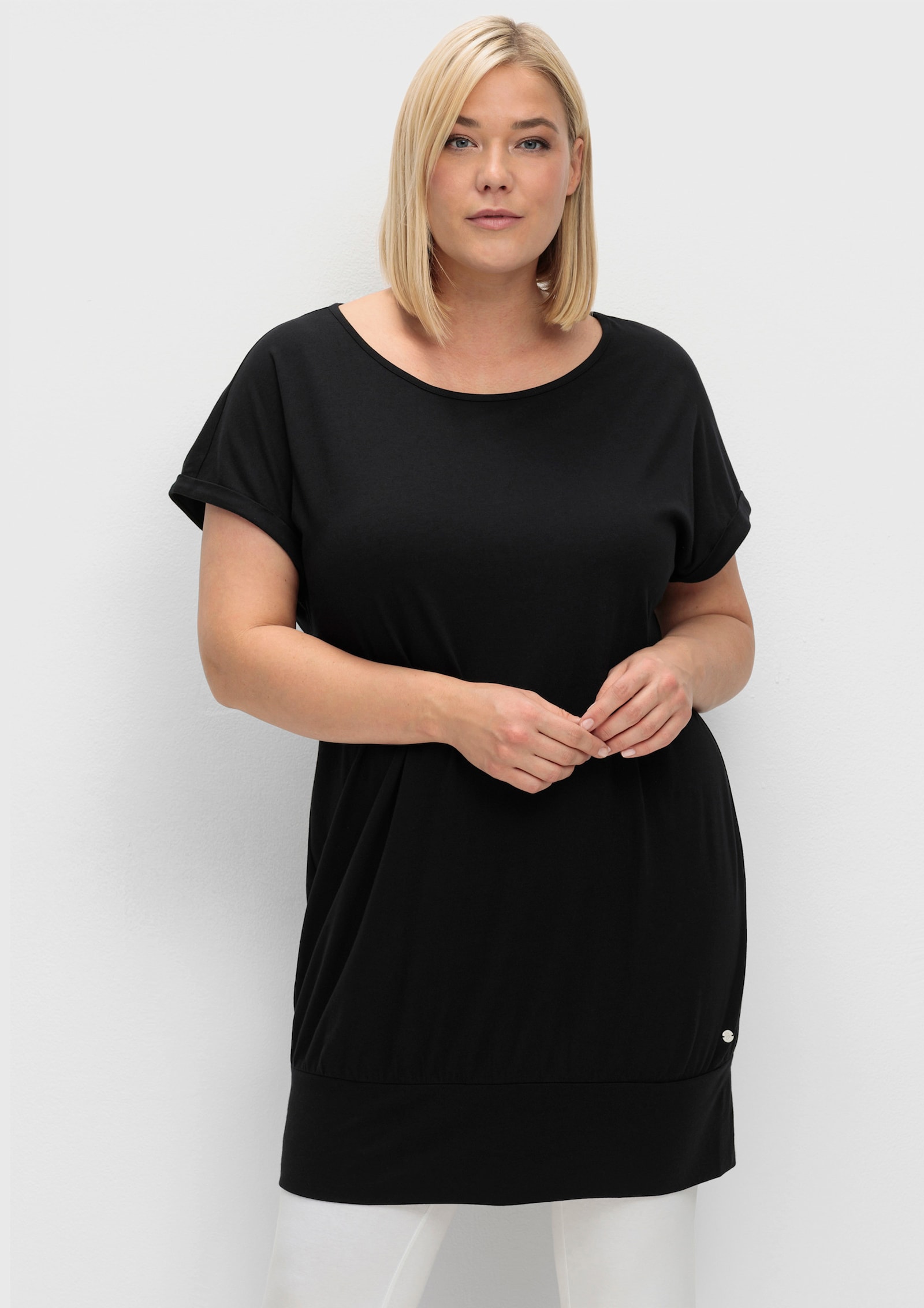 sheego Oversize-Shirt mit breitem Saumbündchen - schwarz