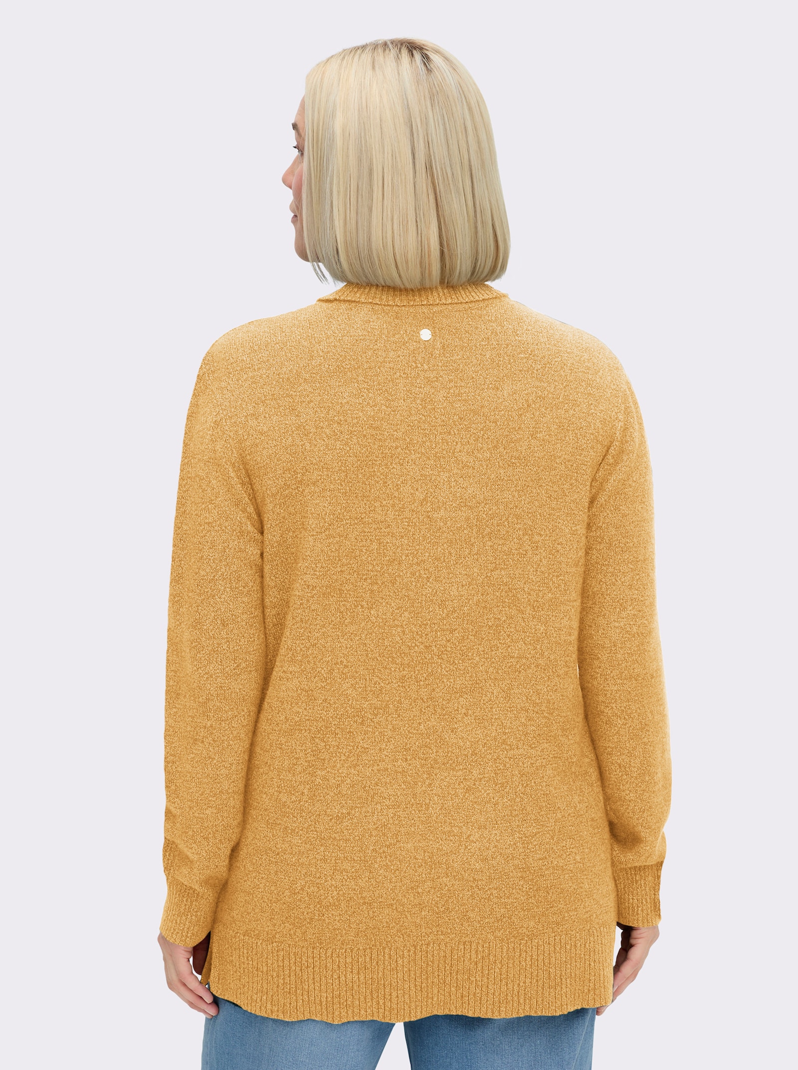 sheego Rollkragenpullover mit Zopfmuster vorn - ocker-meliert