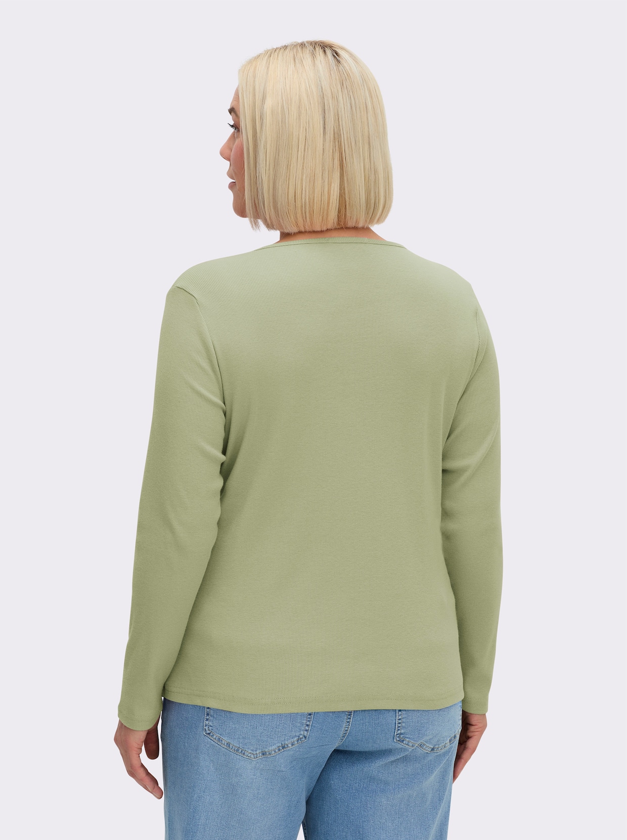 Langarmshirt mit Zierknopfleiste - lindgrün