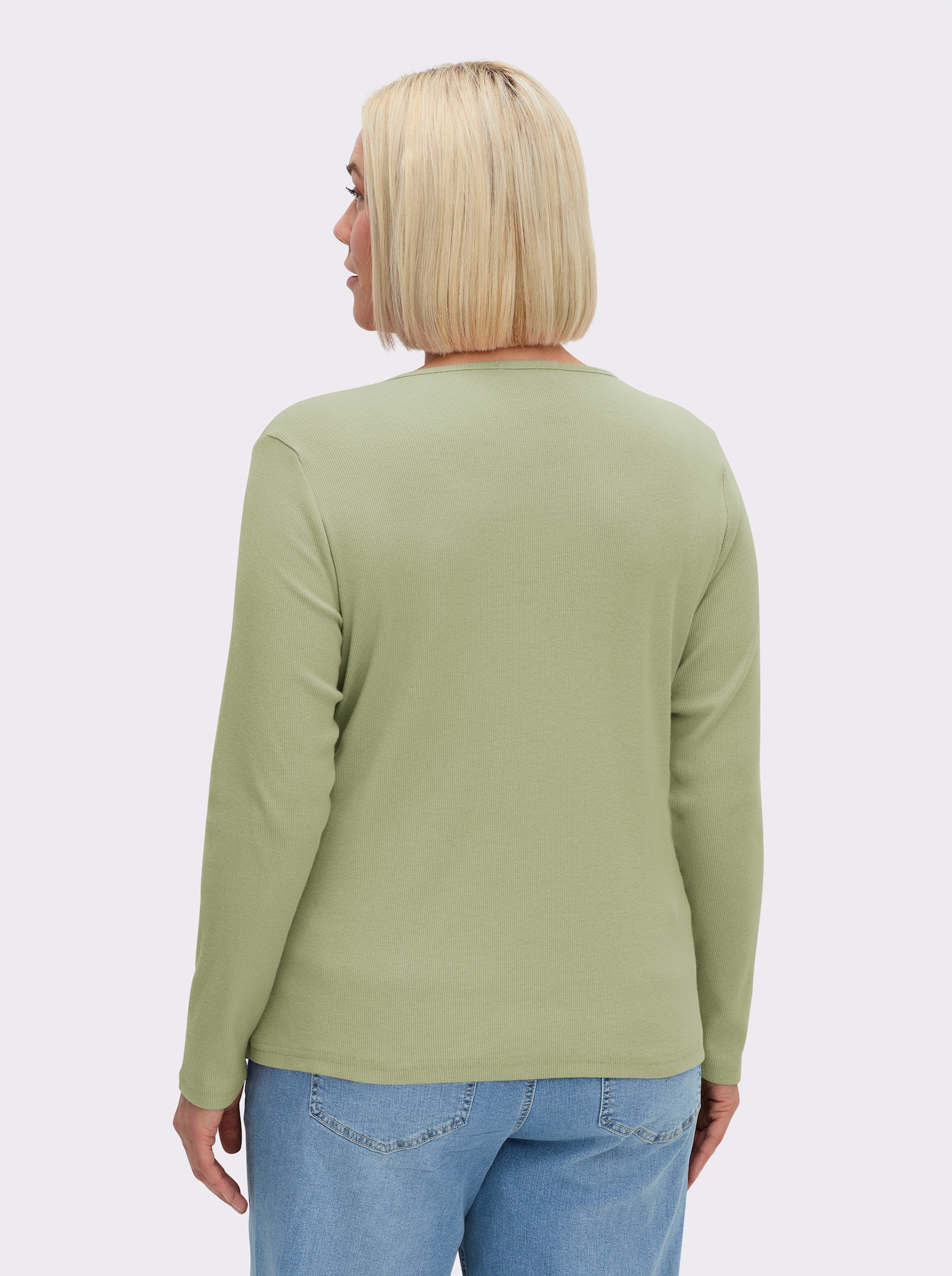 Langarmshirt mit Zierknopfleiste - lindgrün