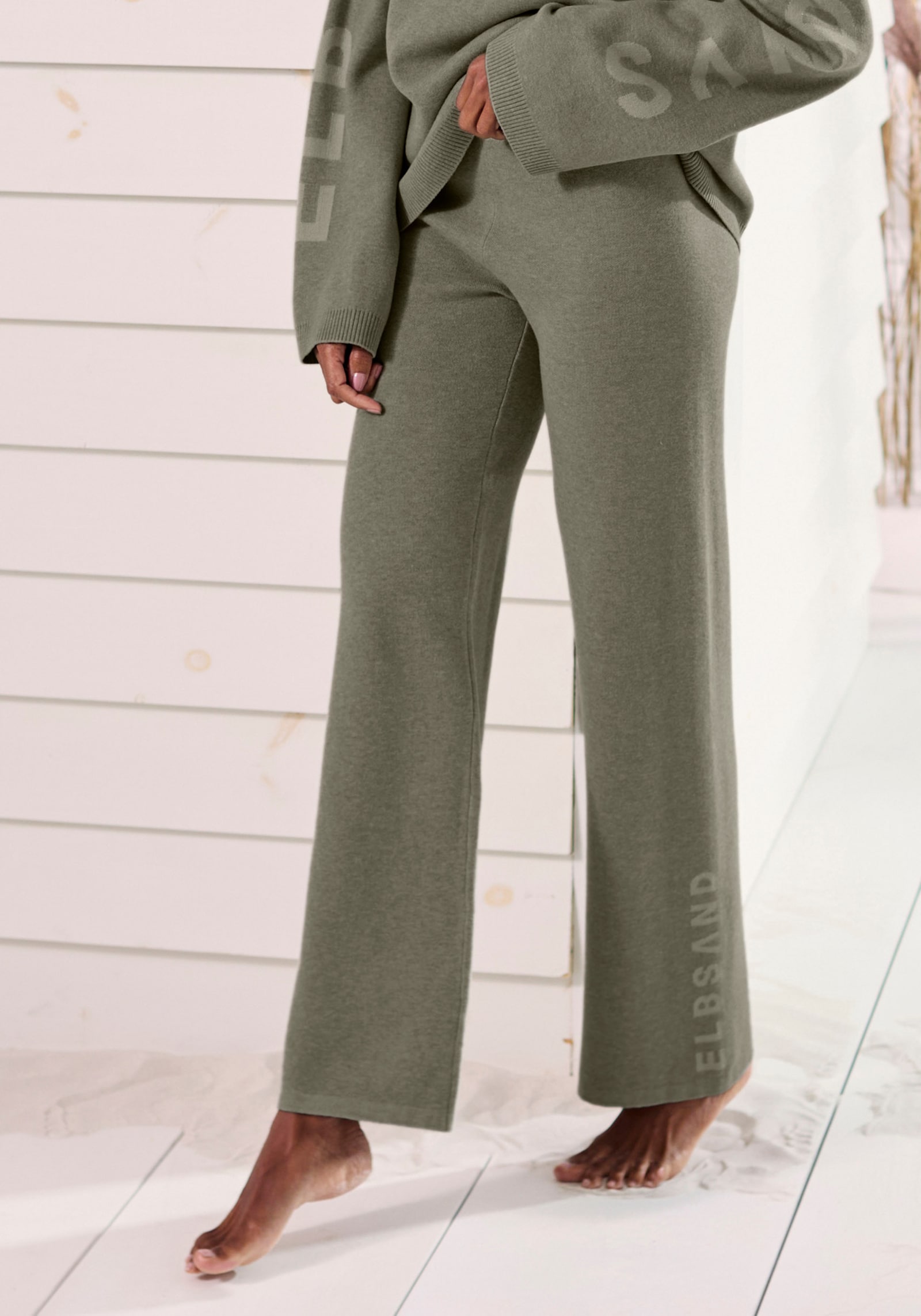 Elbsand Broek van tricot - olijf gemêleerd