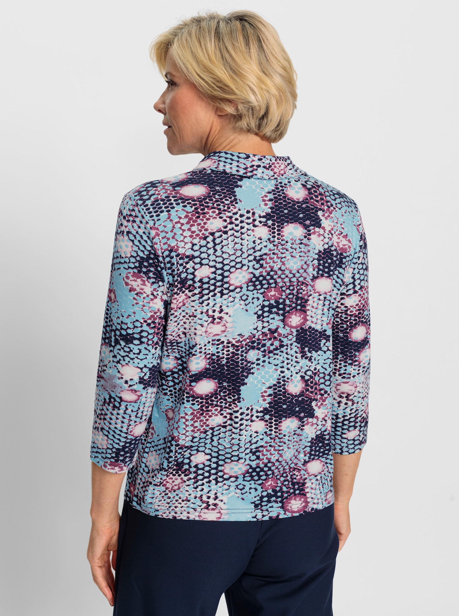 Poloshirt in bewegungselastischer Qualität - aquamarin-marine-bedruckt