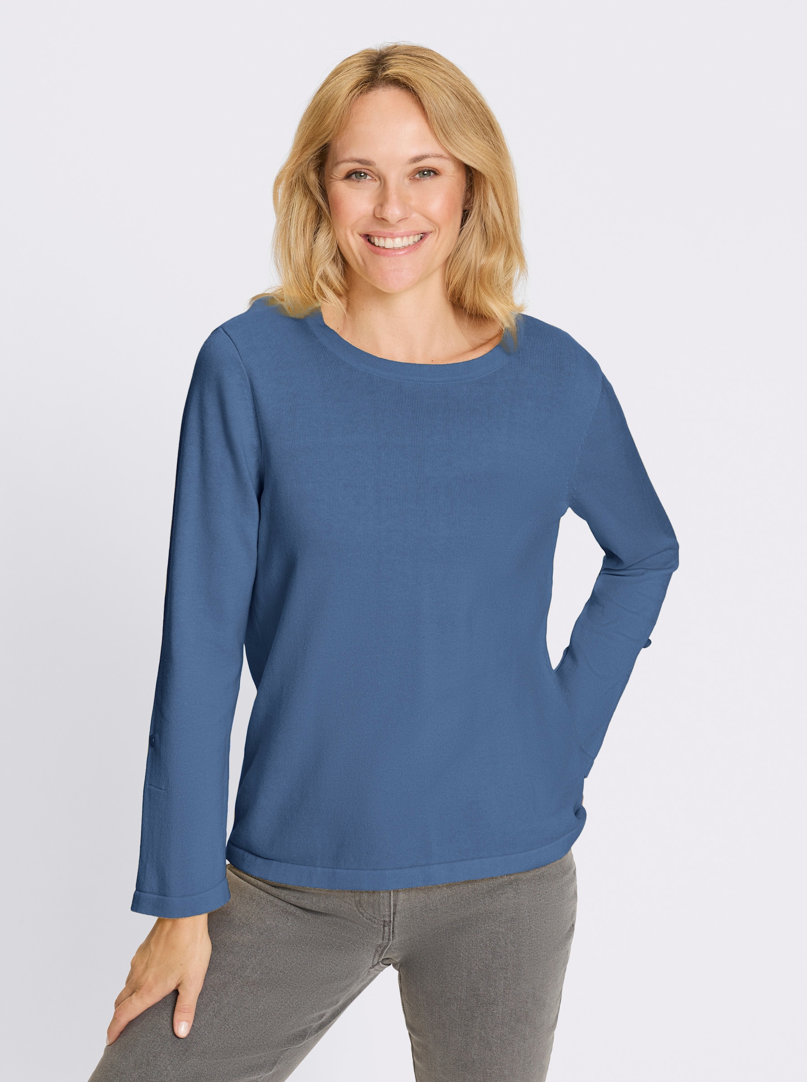 Pullover met 3/4-mouwen van puur katoen - middenblauw