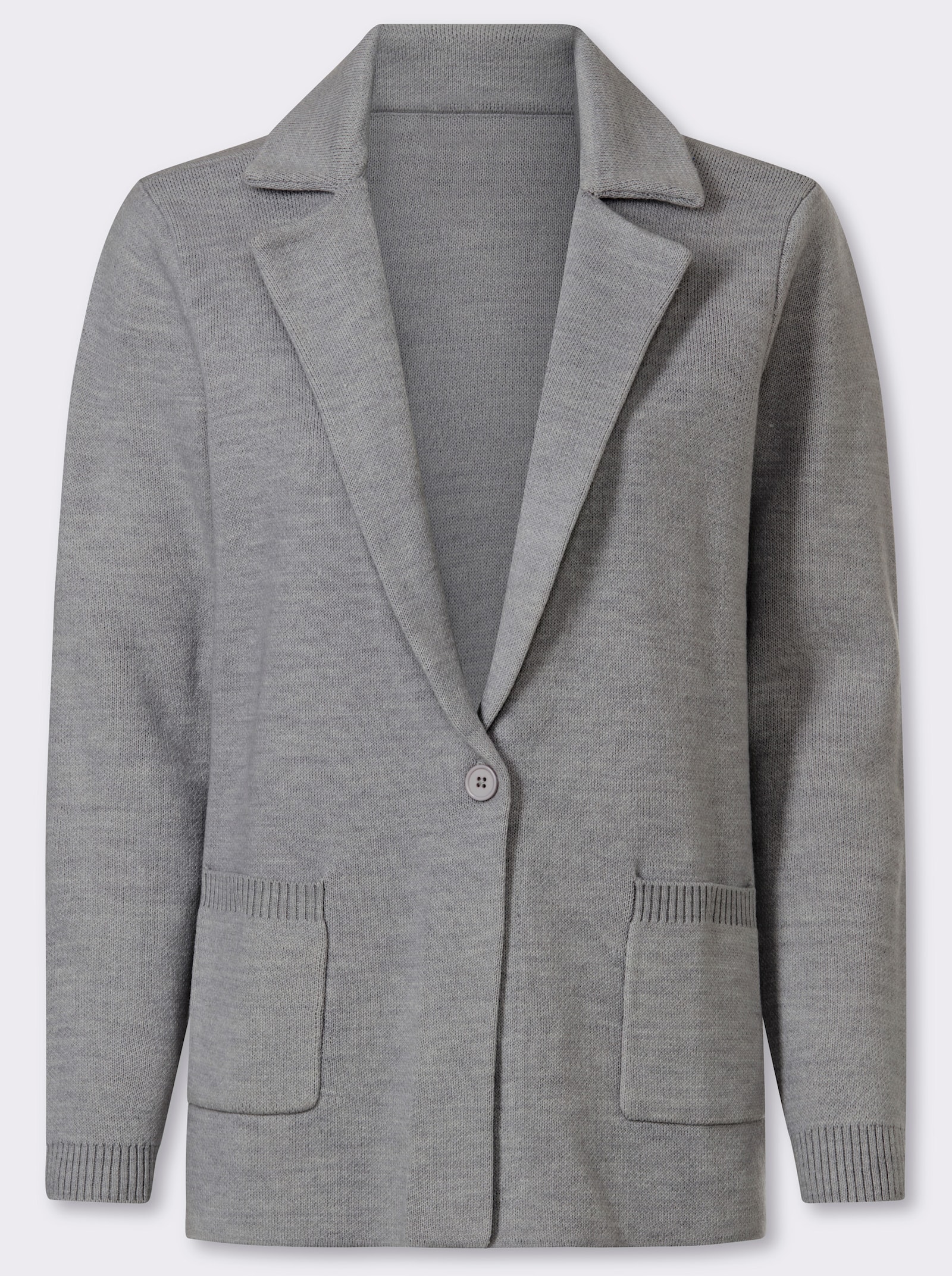 Jacquardstrickjacke im Blazer-Stil - steingrau-meliert