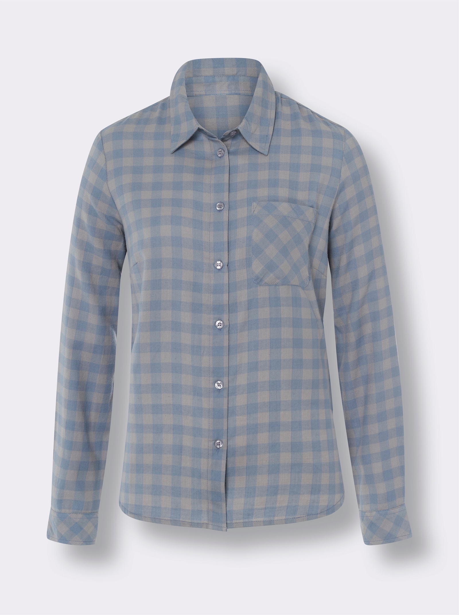Flanellbluse mit Webkaro - taubenblau-kariert