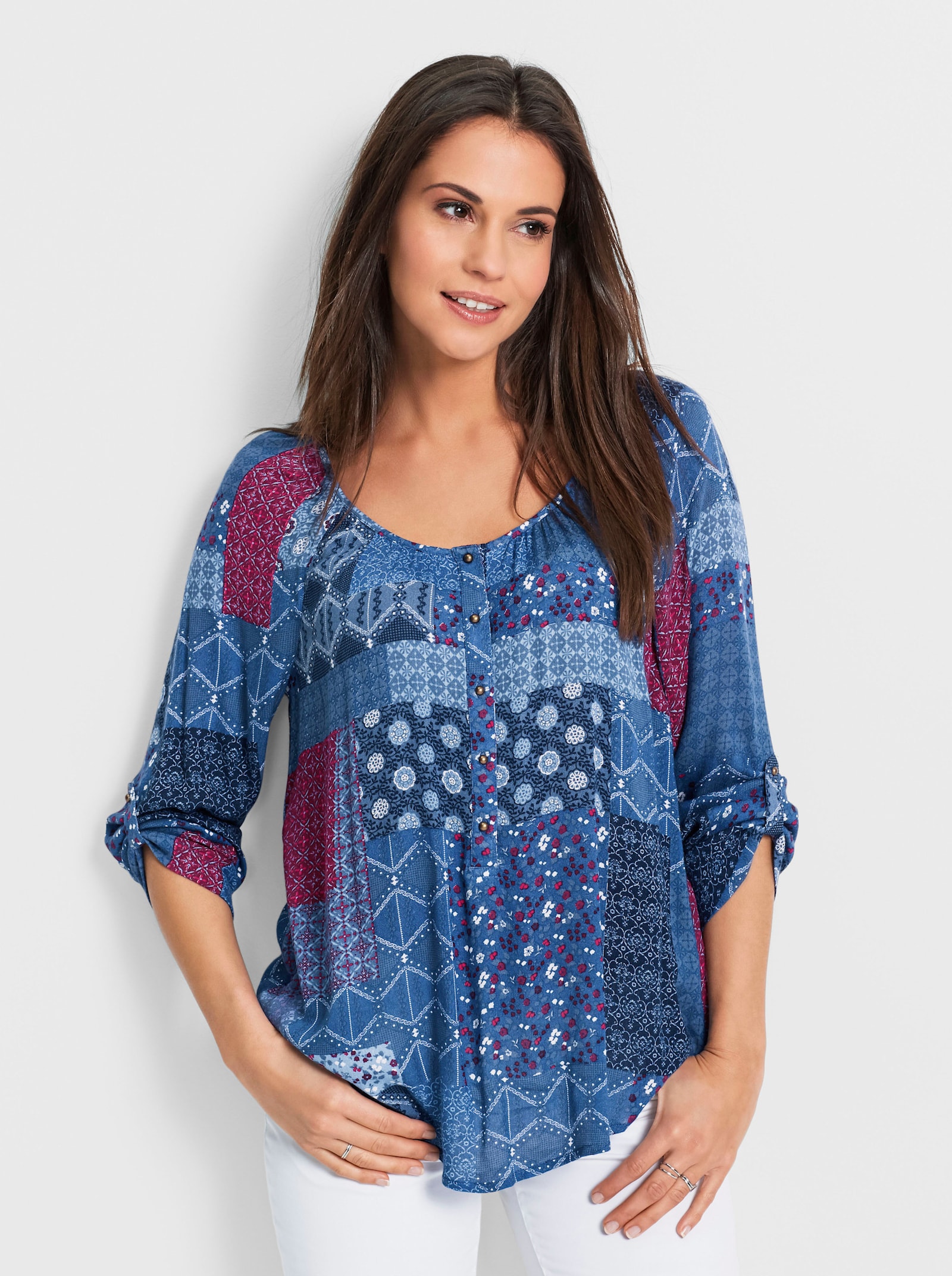  Tunika in Crinkle-Optik - royalblau-malve-gemustert
