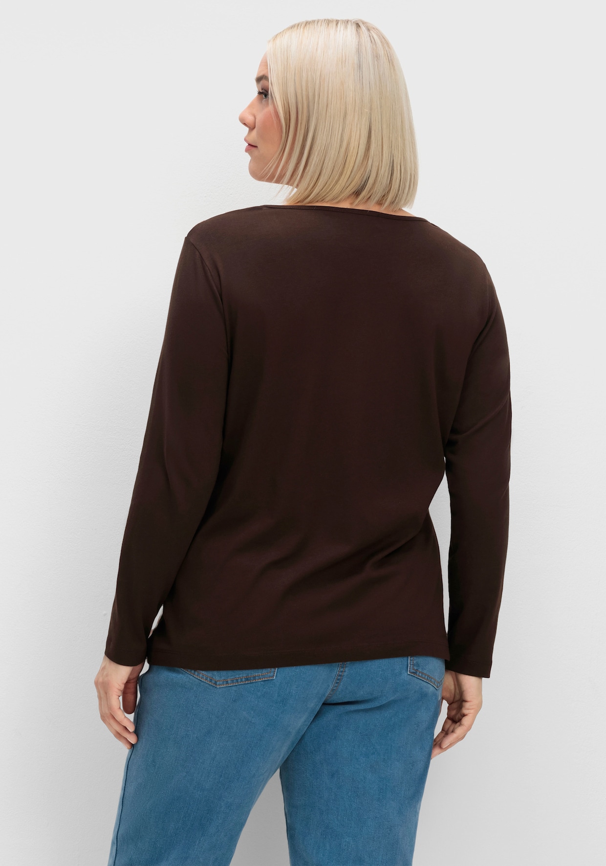 Langarmshirt mit grafischem Muster vorne - mokka-gestreift