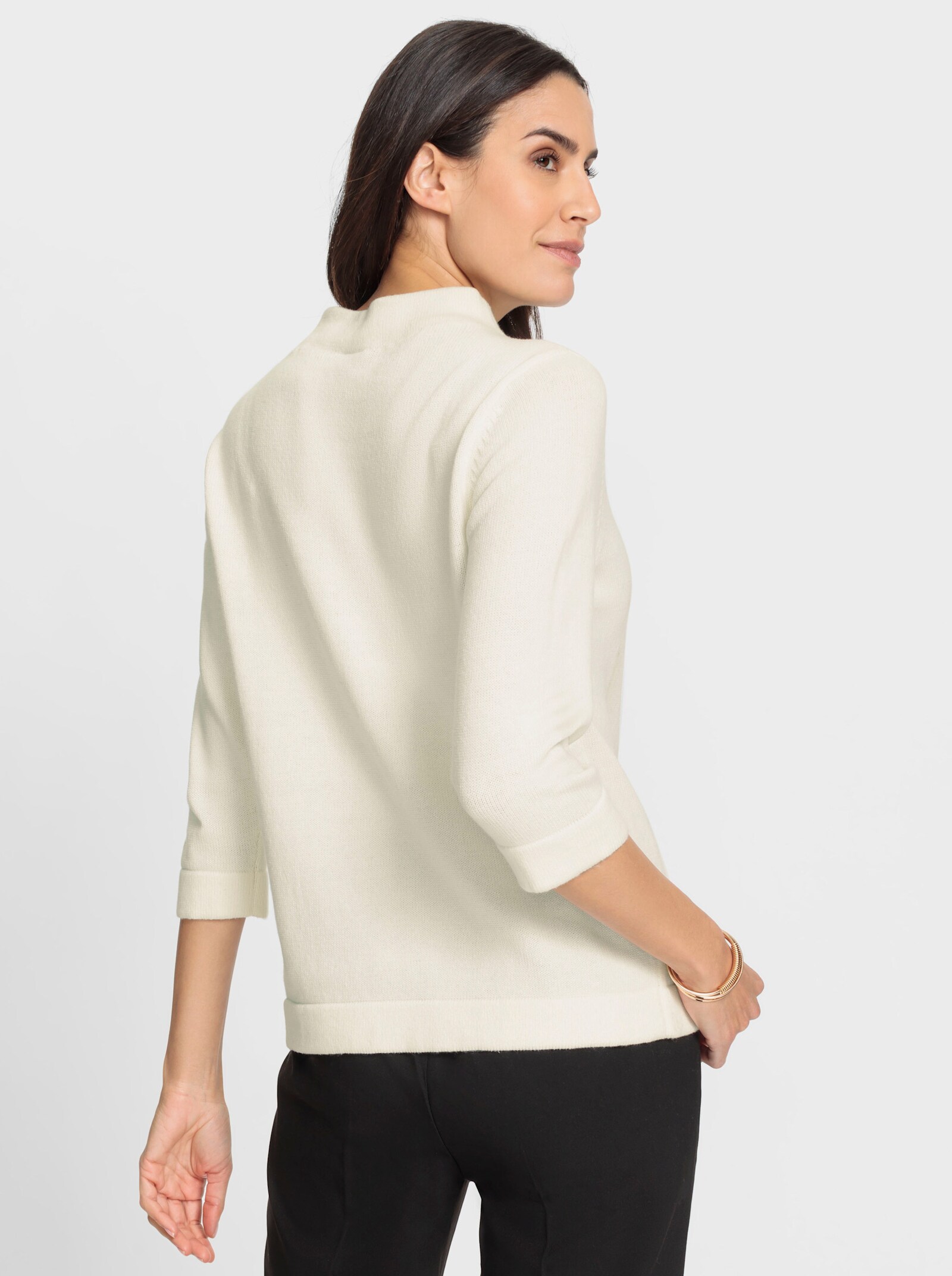 3/4 Arm-Pullover mit Kelchkragen - ecru