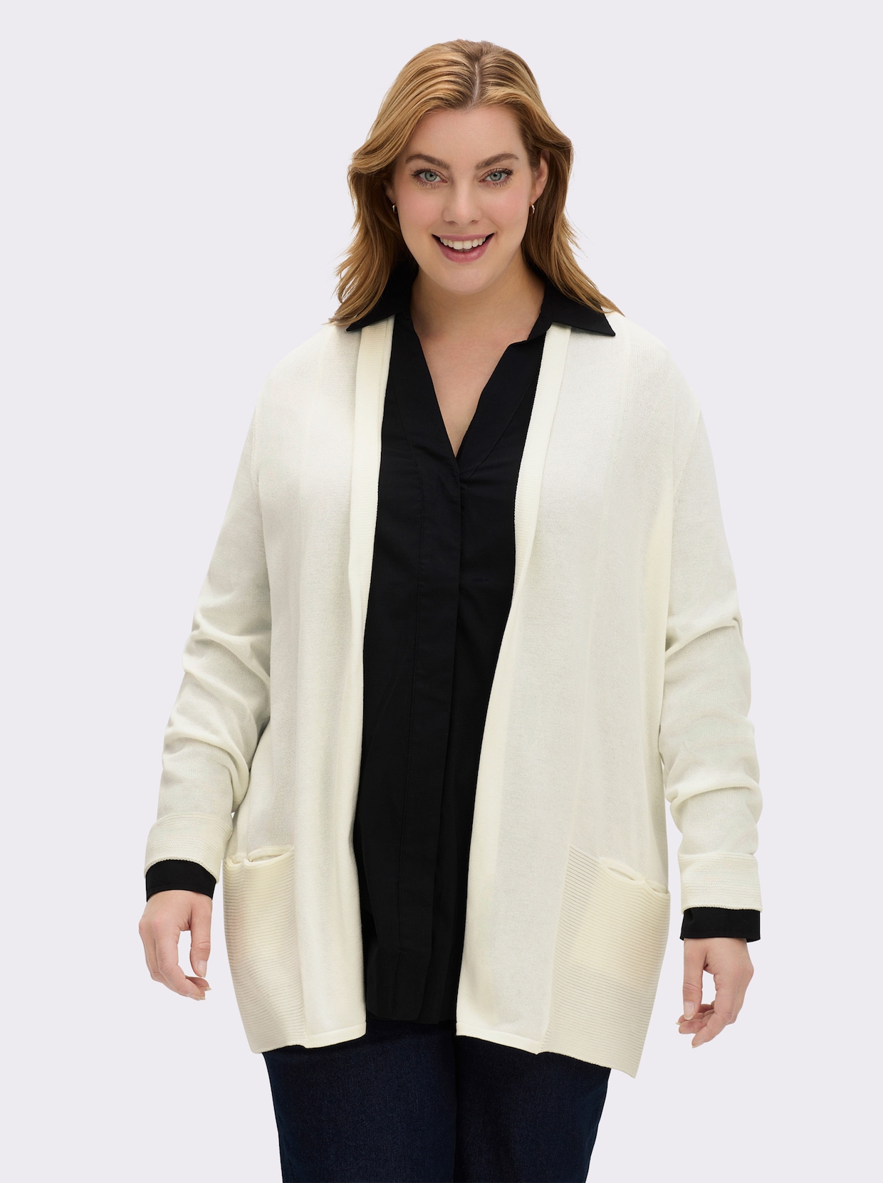 Longstrickjacke - wollweiß