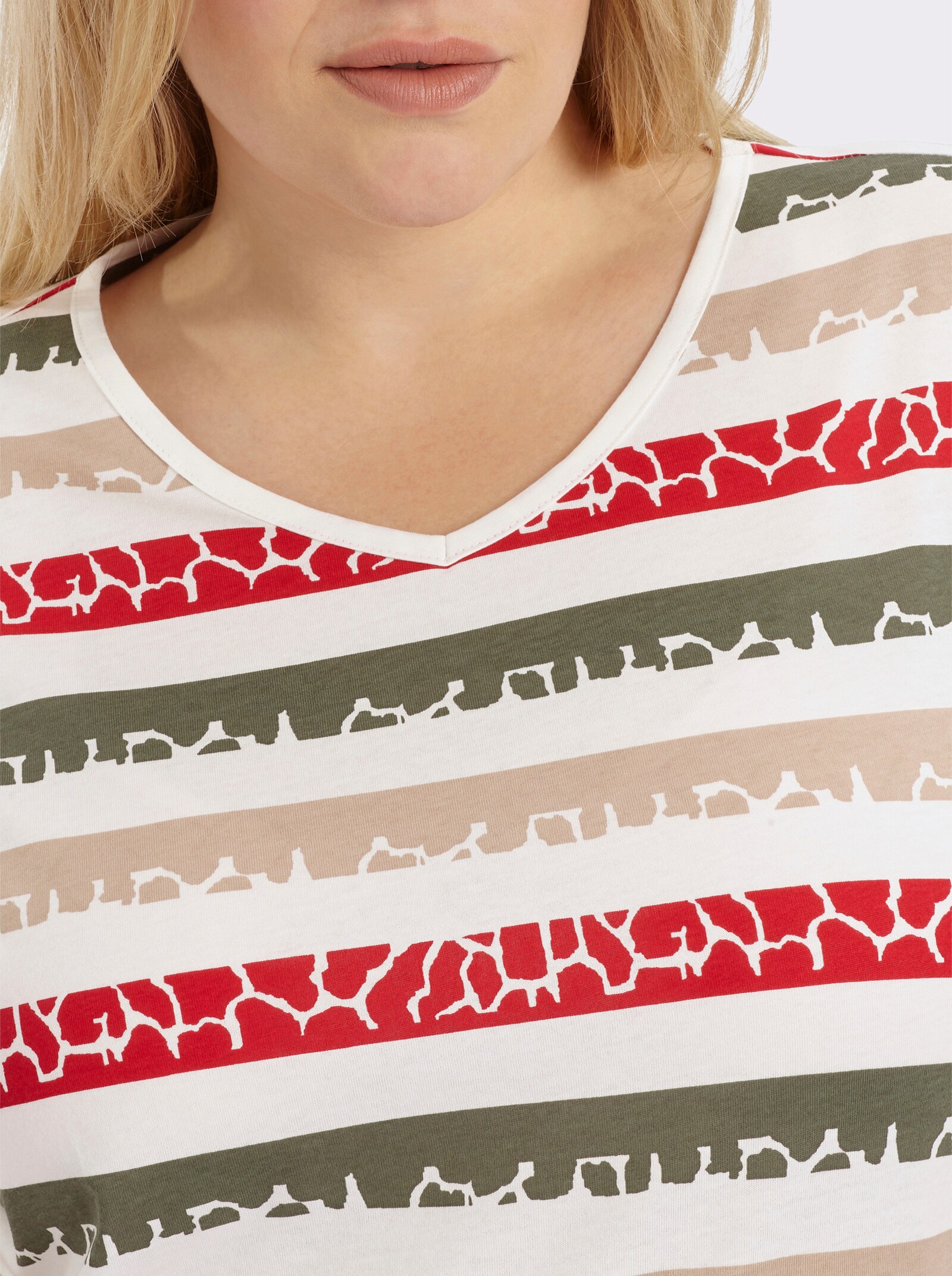 Print-Shirt mit Ringel-Muster - khaki-rot-gestreift