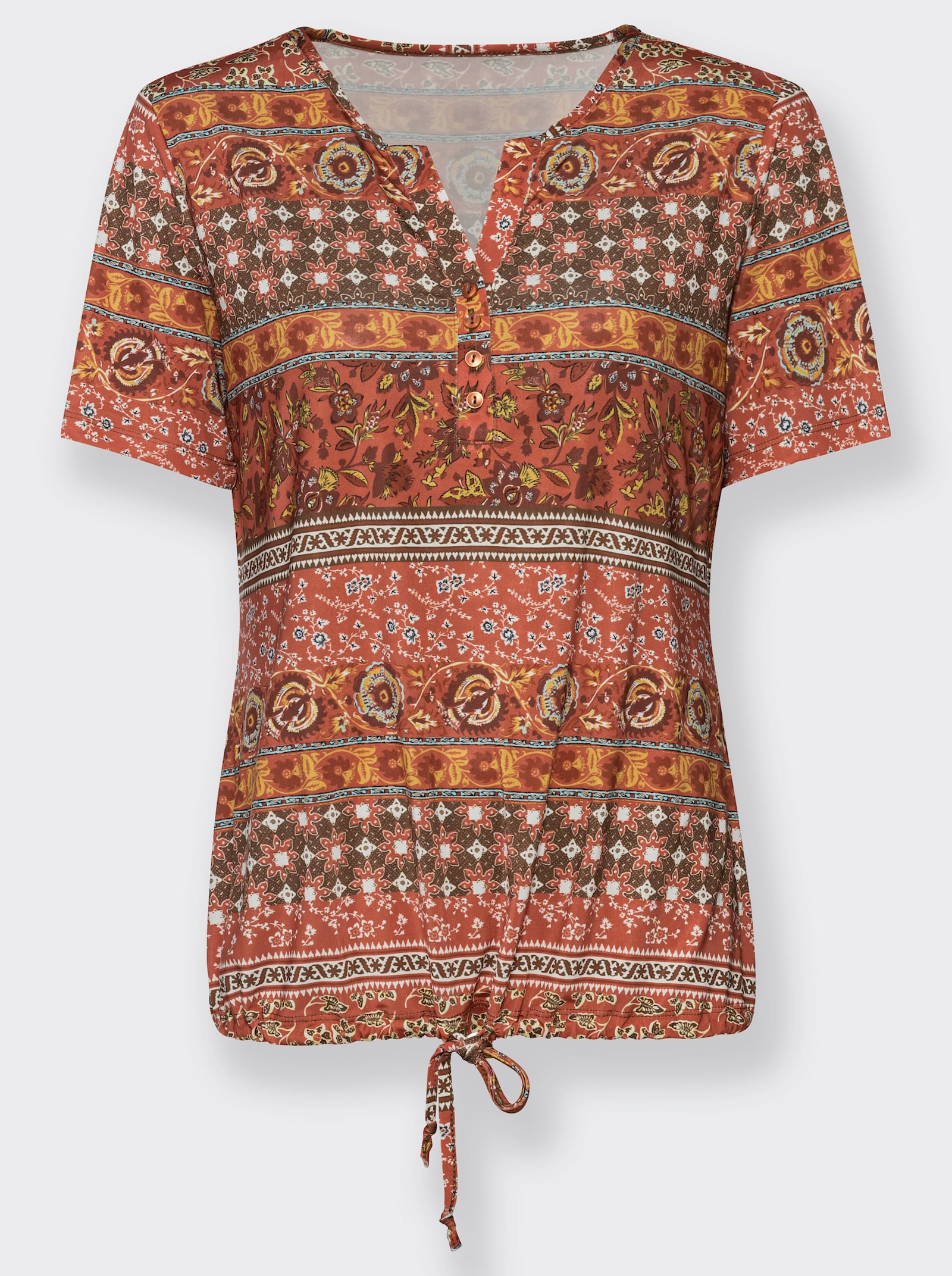 Shirt met print en in wijdte verstelbare zoom - terra/roestrood bedrukt