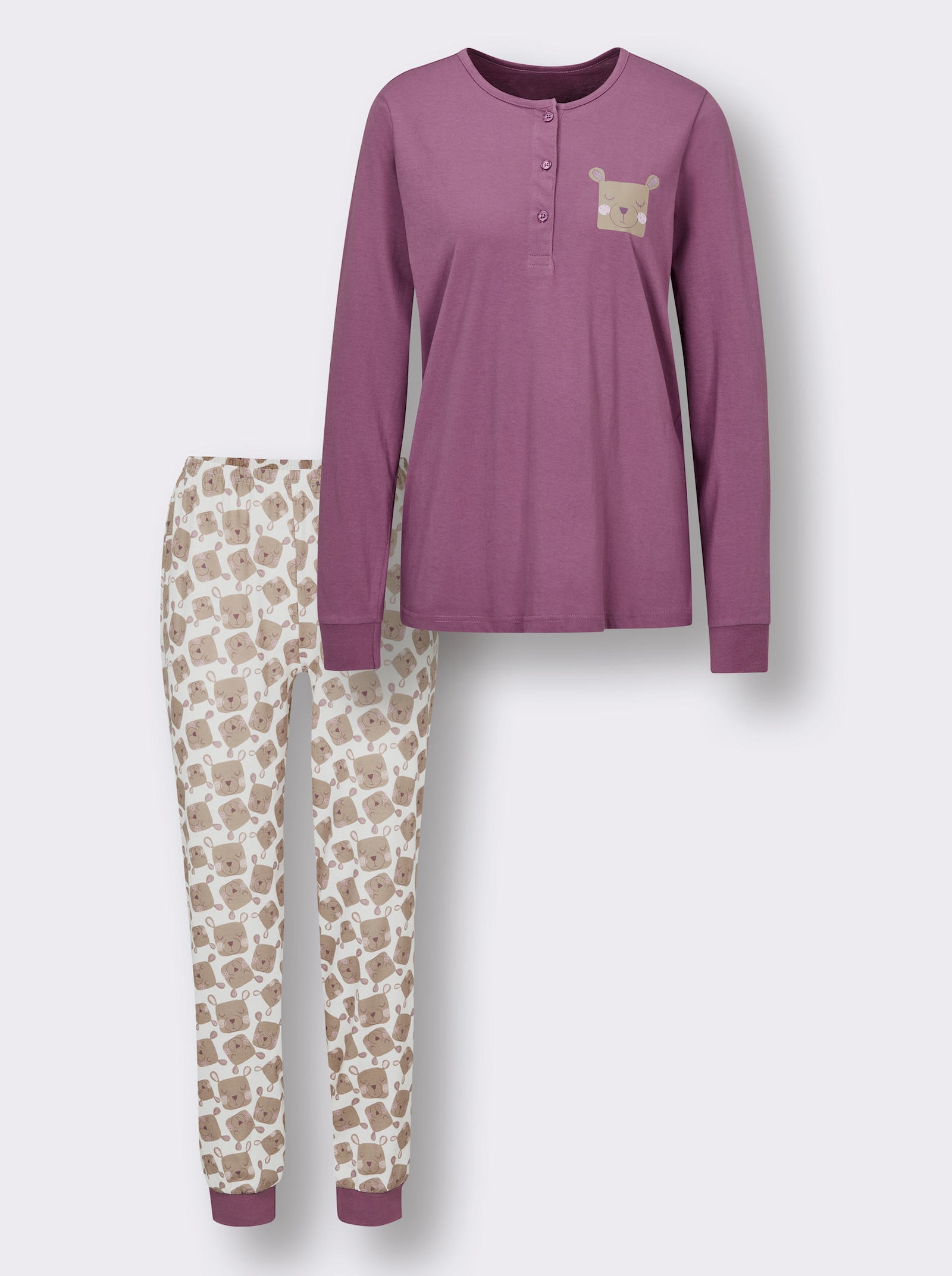 wäschepur Schlafanzug aus Feinfrottee - ecru-violett