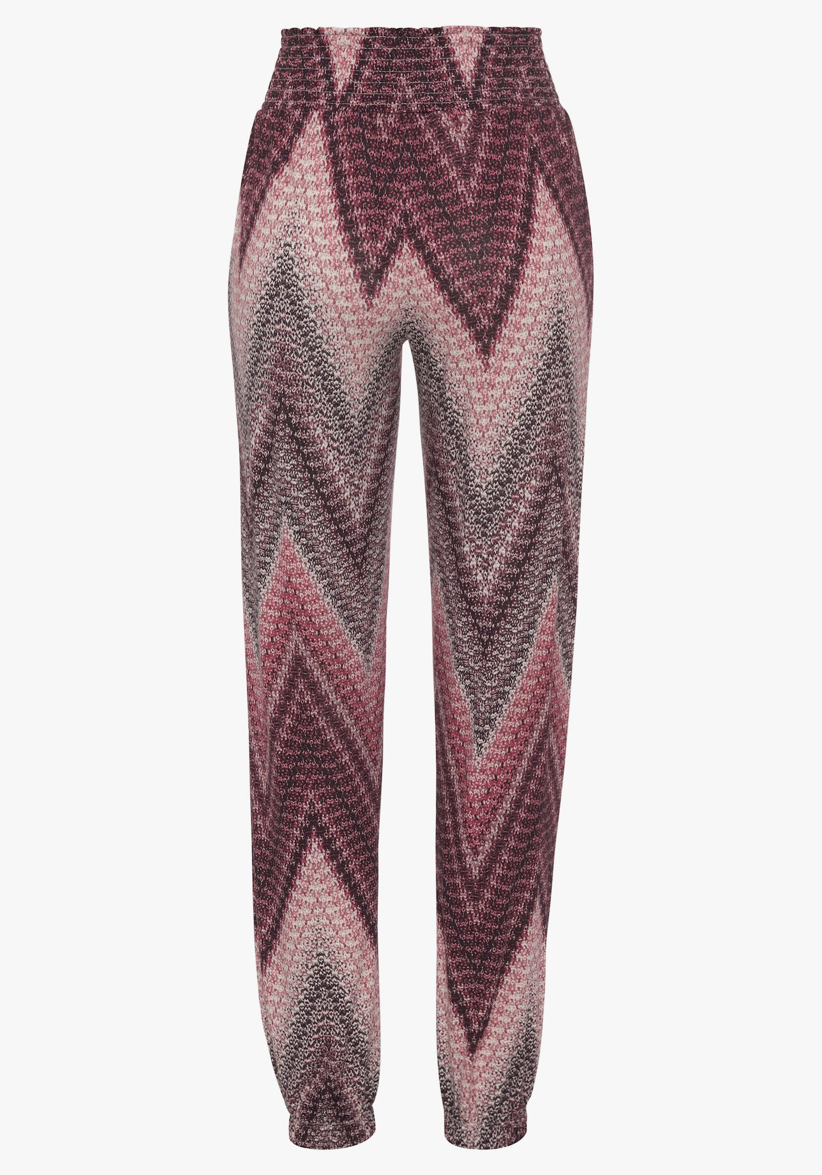 LASCANA Pantalon en jersey - sable-bordeaux imprimé