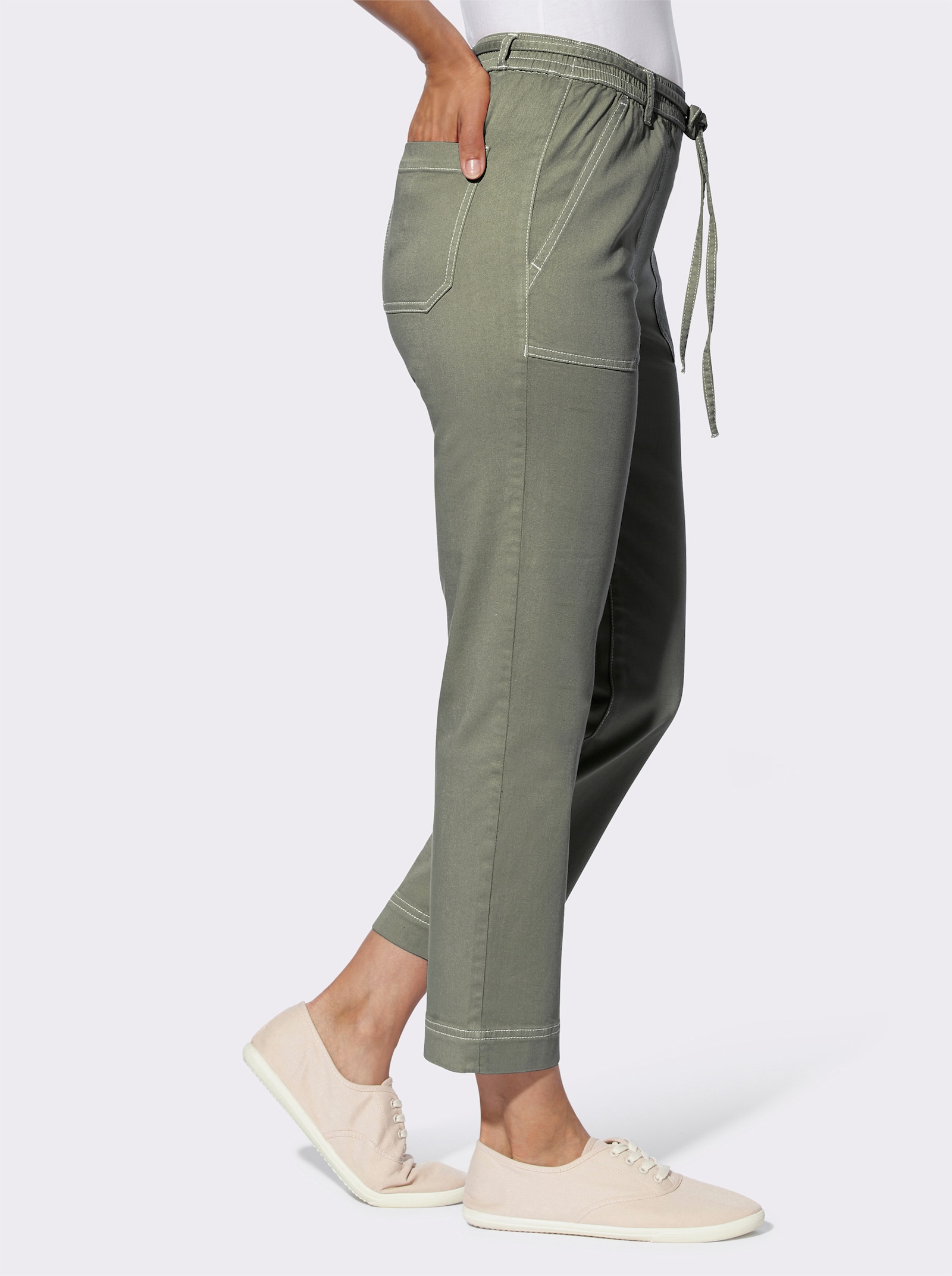 7/8-Jeans Schlupfform, mit Dehnbund - khaki