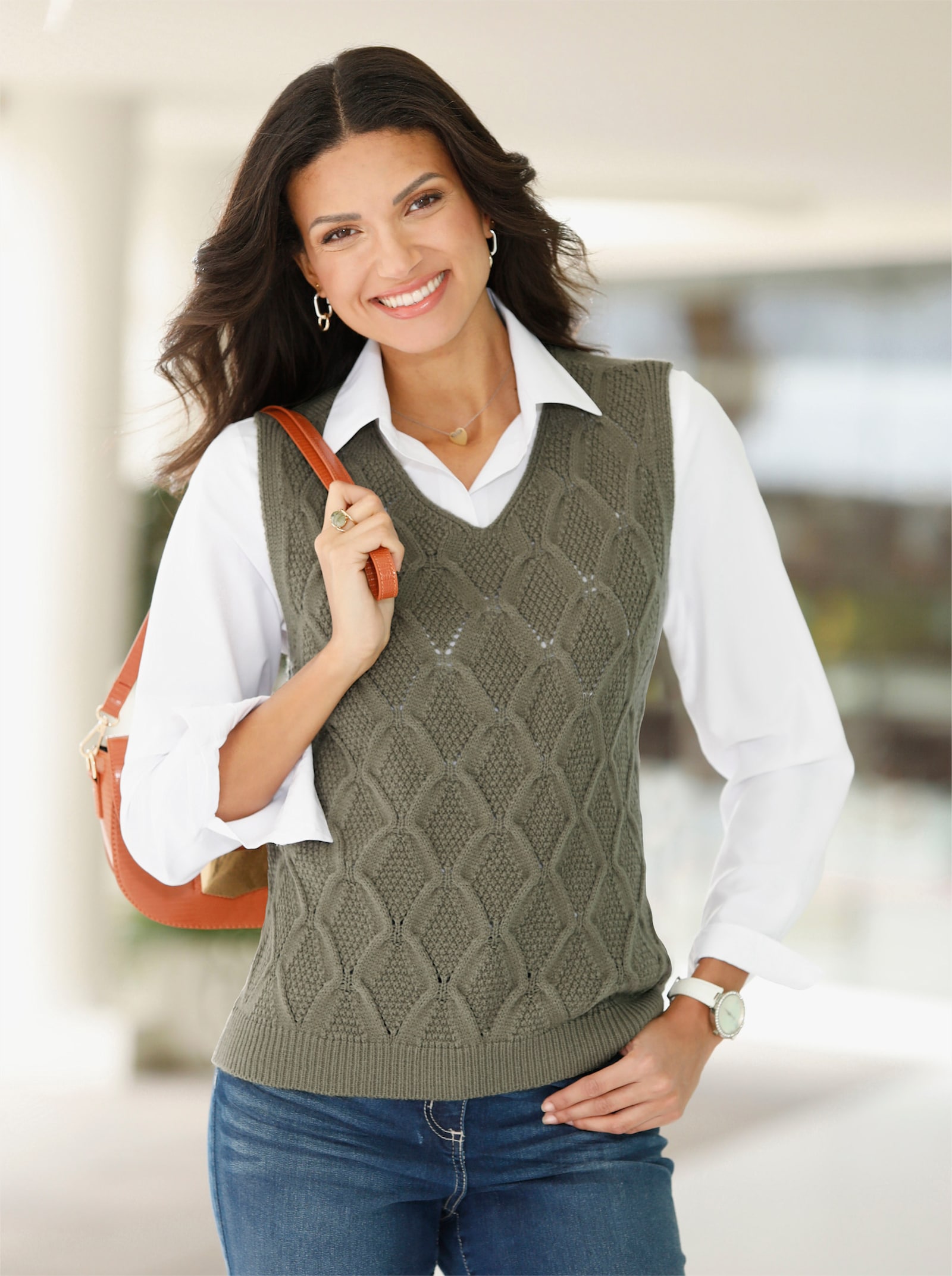 Pullunder mit Rautenmuster - khaki