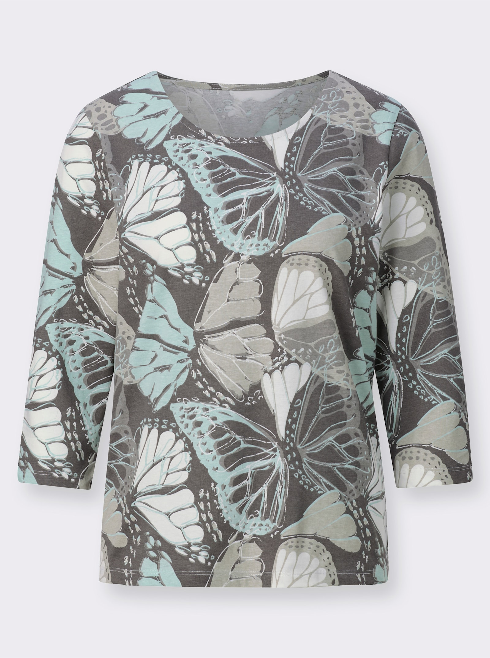 3/4-Arm-Shirt mit Schmetterlings-Druck - grau-kalkmint-bedruckt