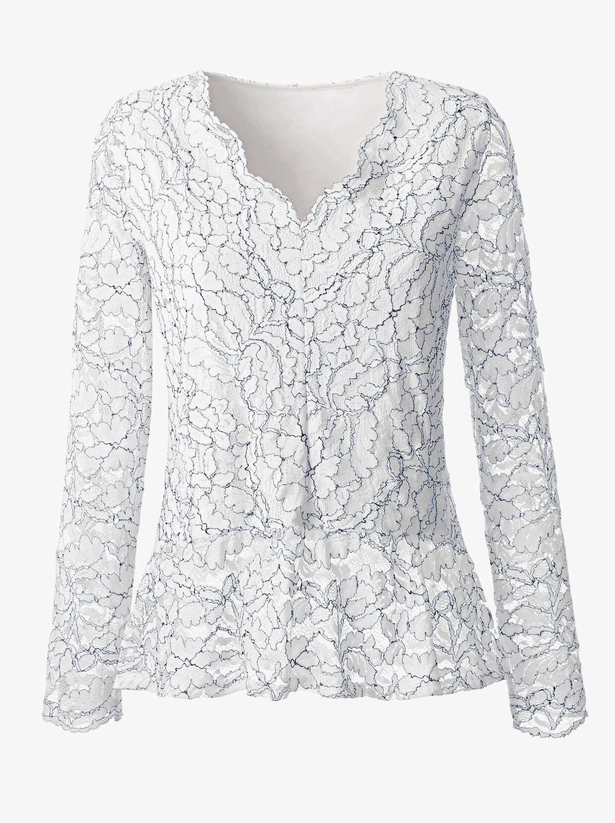 Spitzenshirt - weiss-marine-gemustert
