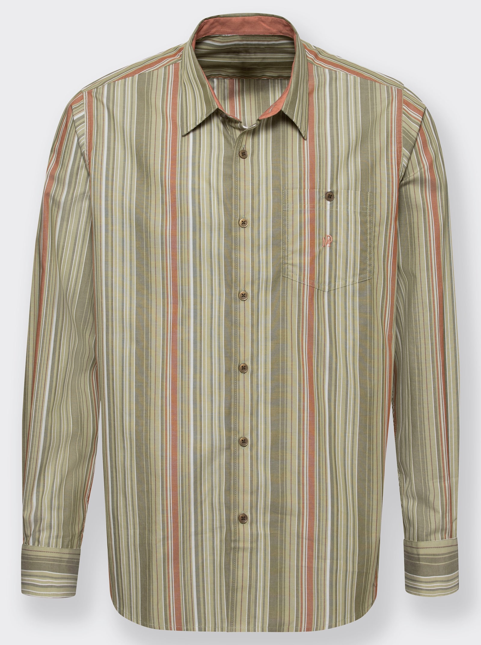 Marco Donati Langarm-Hemd - khaki-gestreift